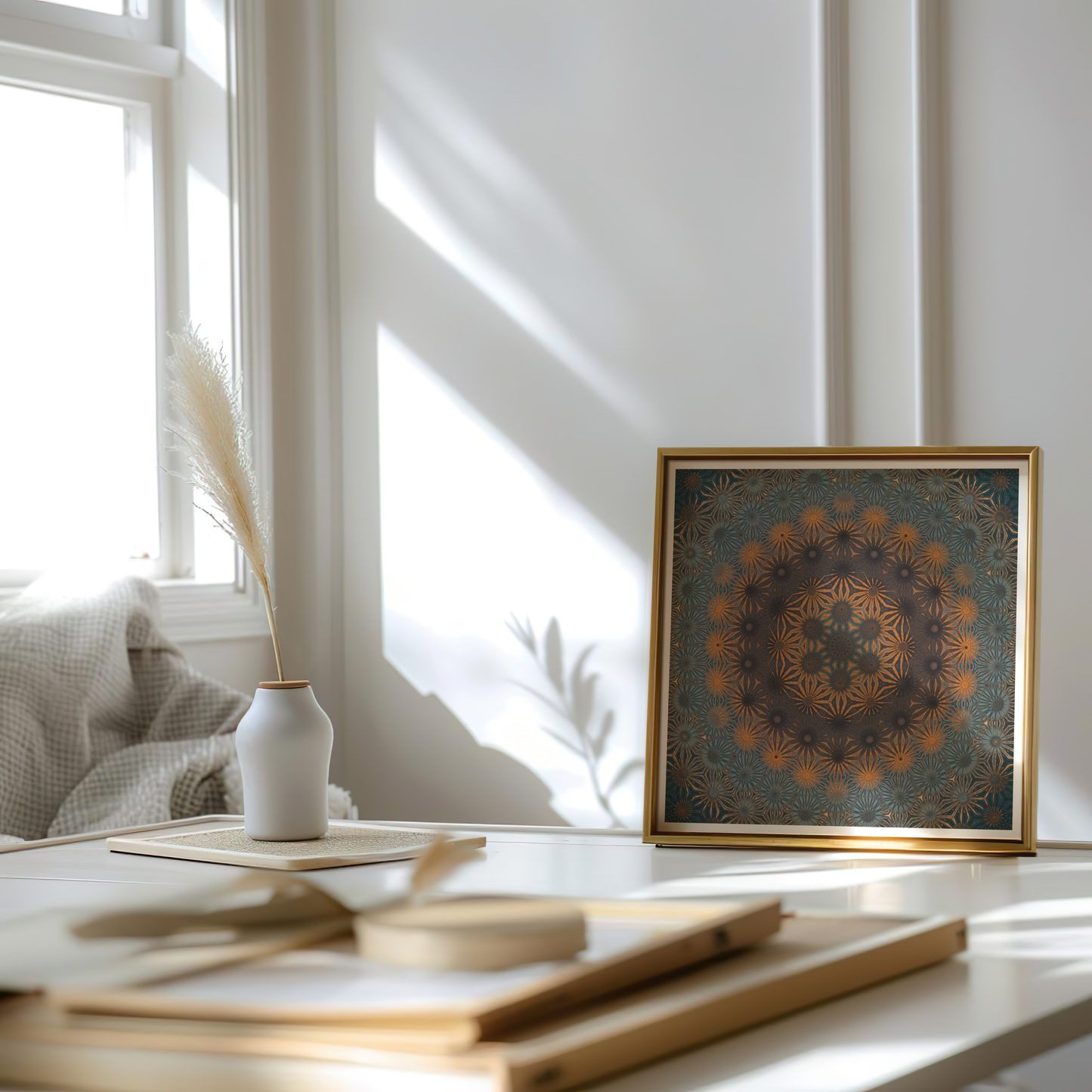Premium Mandala Bloom Poster – Warm Tones Nature-Inspired Wall Art II - Digital Print