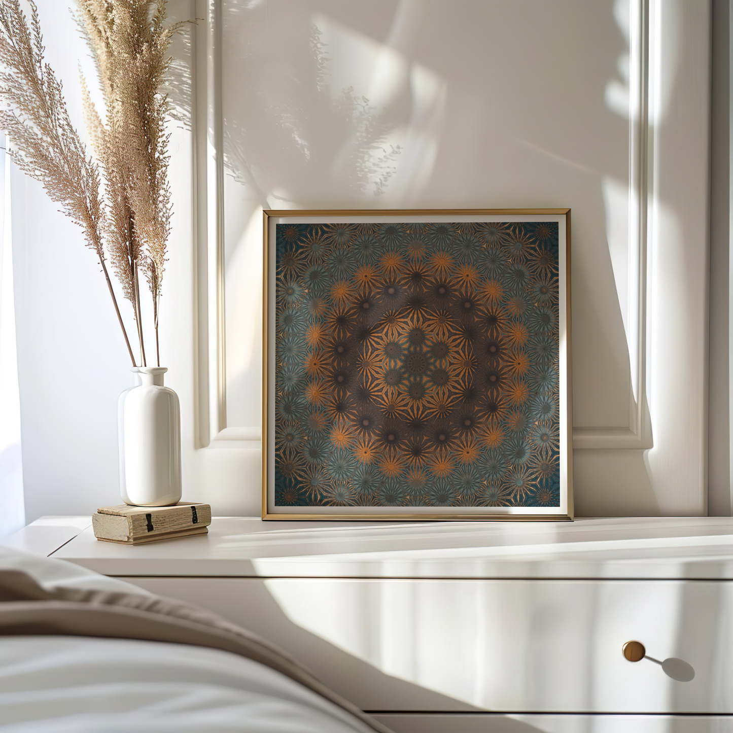 Premium Mandala Bloom Poster – Warm Tones Nature-Inspired Wall Art II - Digital Print