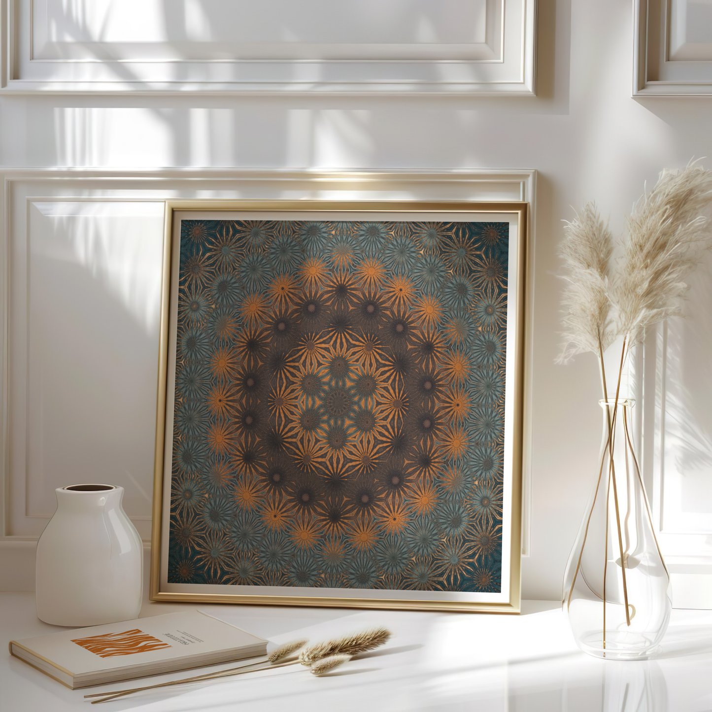 Premium Mandala Bloom Poster – Warm Tones Nature-Inspired Wall Art II - Digital Print