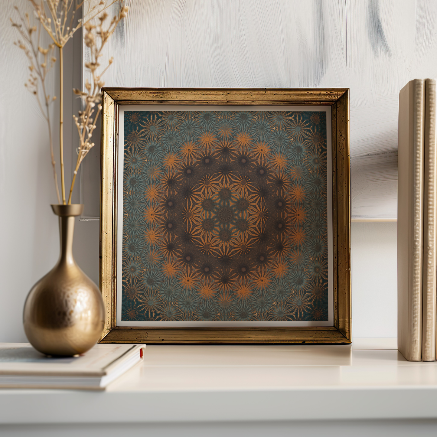 Premium Mandala Bloom Poster – Warm Tones Nature-Inspired Wall Art II - Digital Print