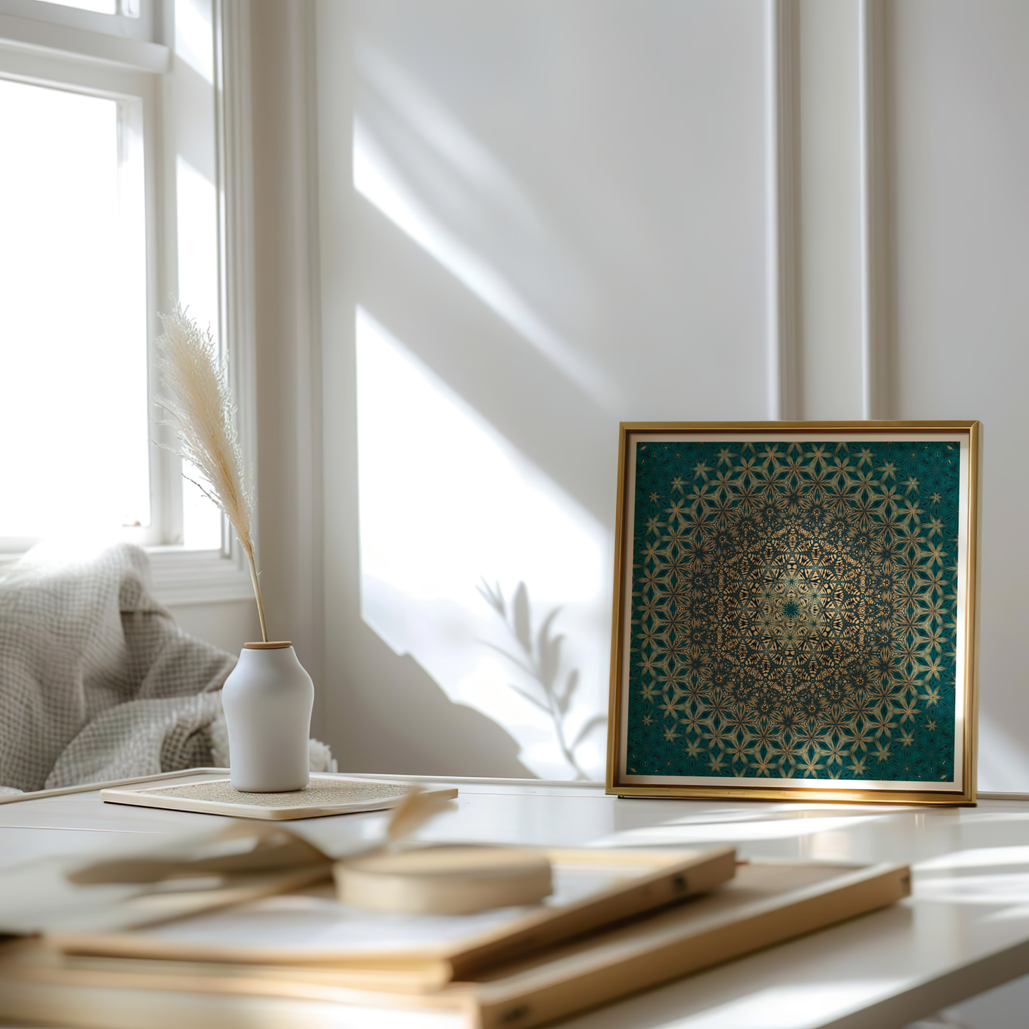 Teal Moroccan Geometric Wall Art – Intricate and Luxurious Home Decor - Arabesque Wall Art