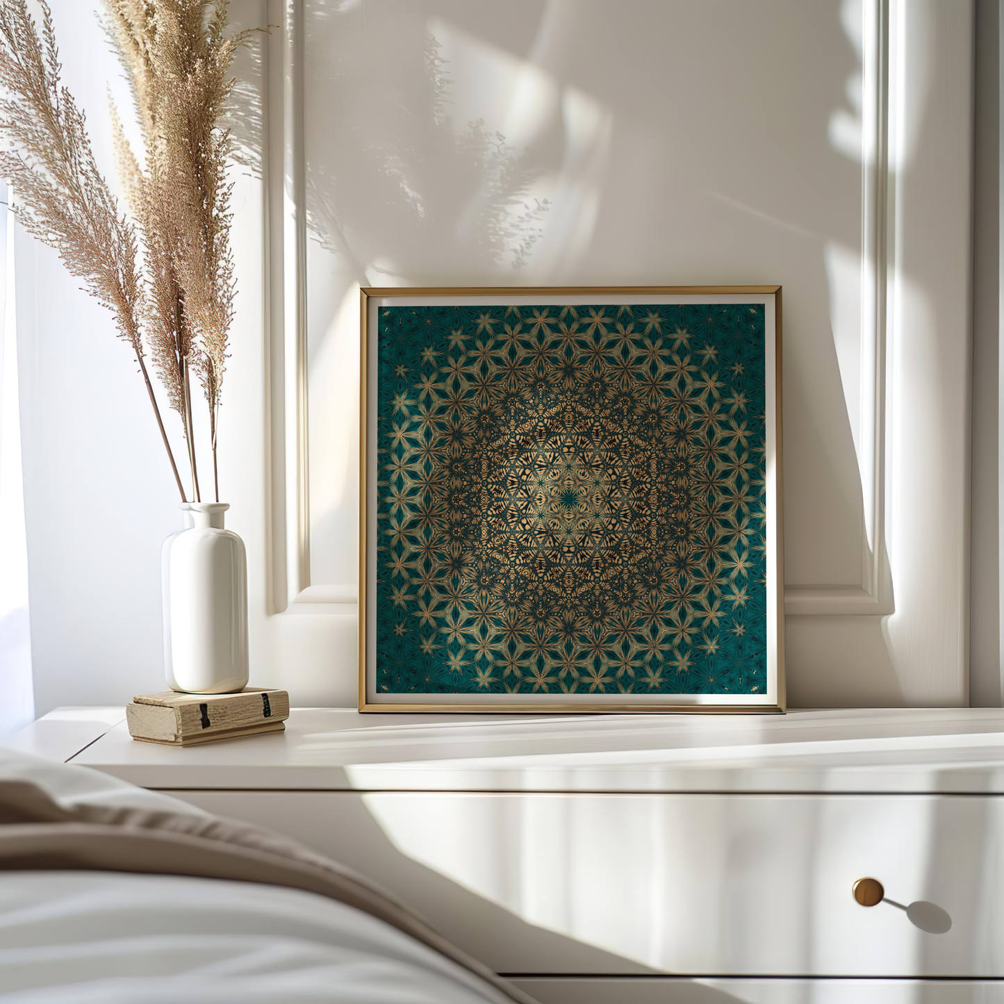 Teal Moroccan Geometric Wall Art – Intricate and Luxurious Home Decor - Arabesque Wall Art