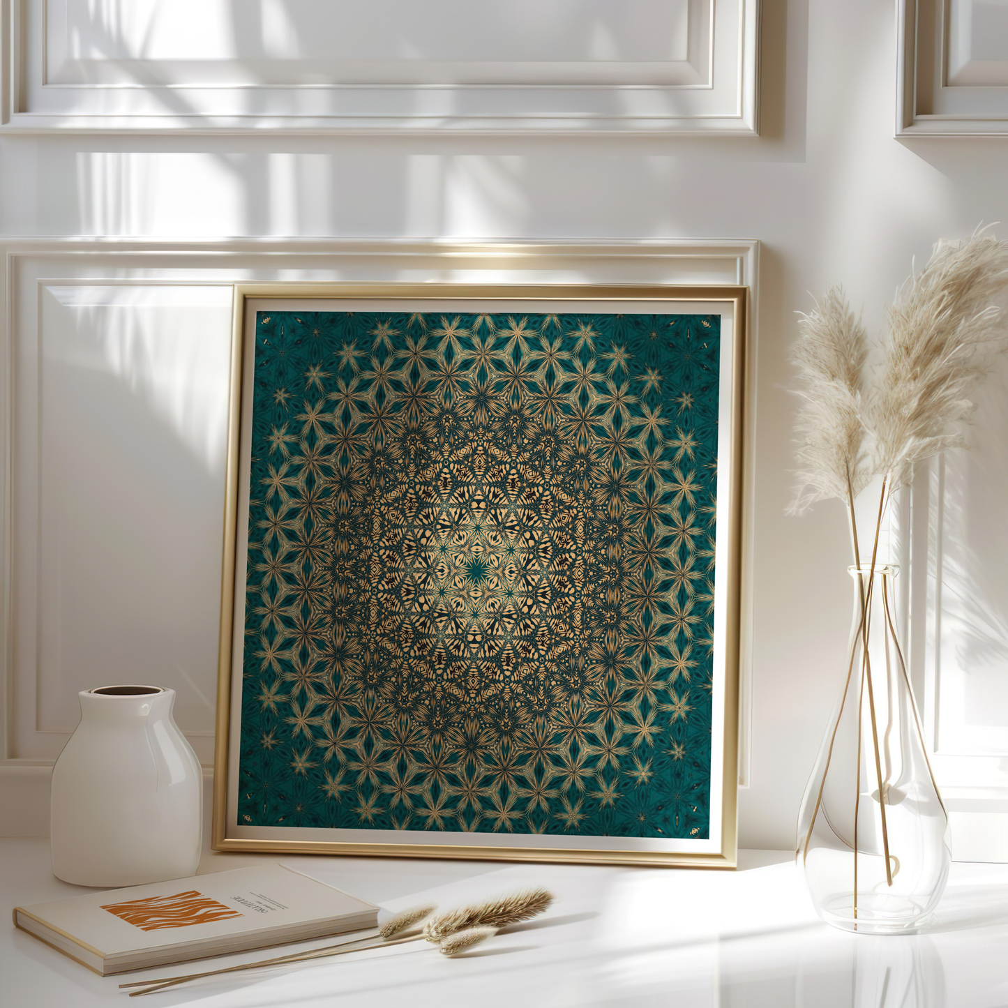 Teal Moroccan Geometric Wall Art – Intricate and Luxurious Home Decor - Arabesque Wall Art