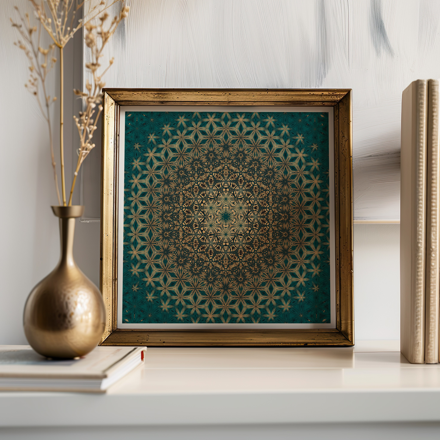 Teal Moroccan Geometric Wall Art – Intricate and Luxurious Home Decor - Arabesque Wall Art