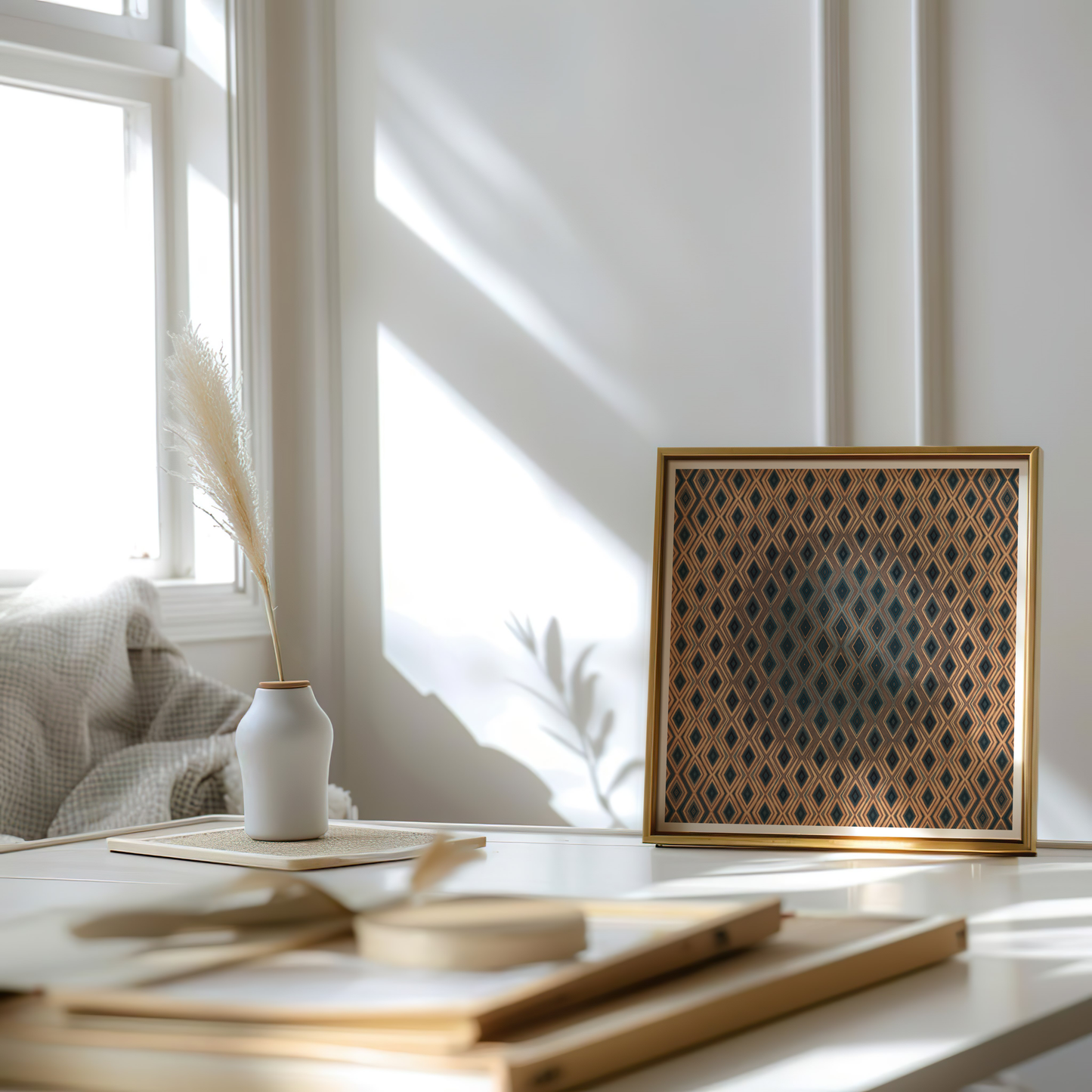 Geometric Diamond Pattern Art Poster - Rustic Brown Wall Art