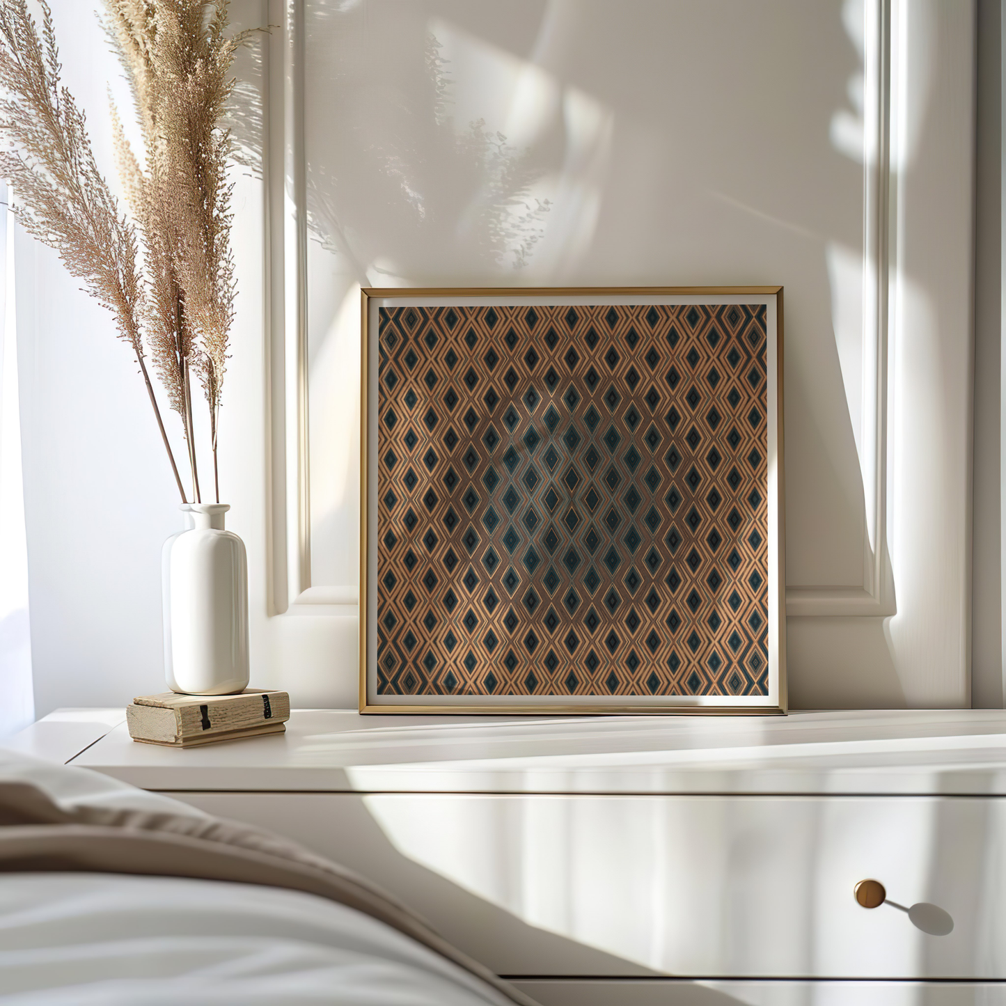 Geometric Diamond Pattern Art Poster - Rustic Brown Wall Art