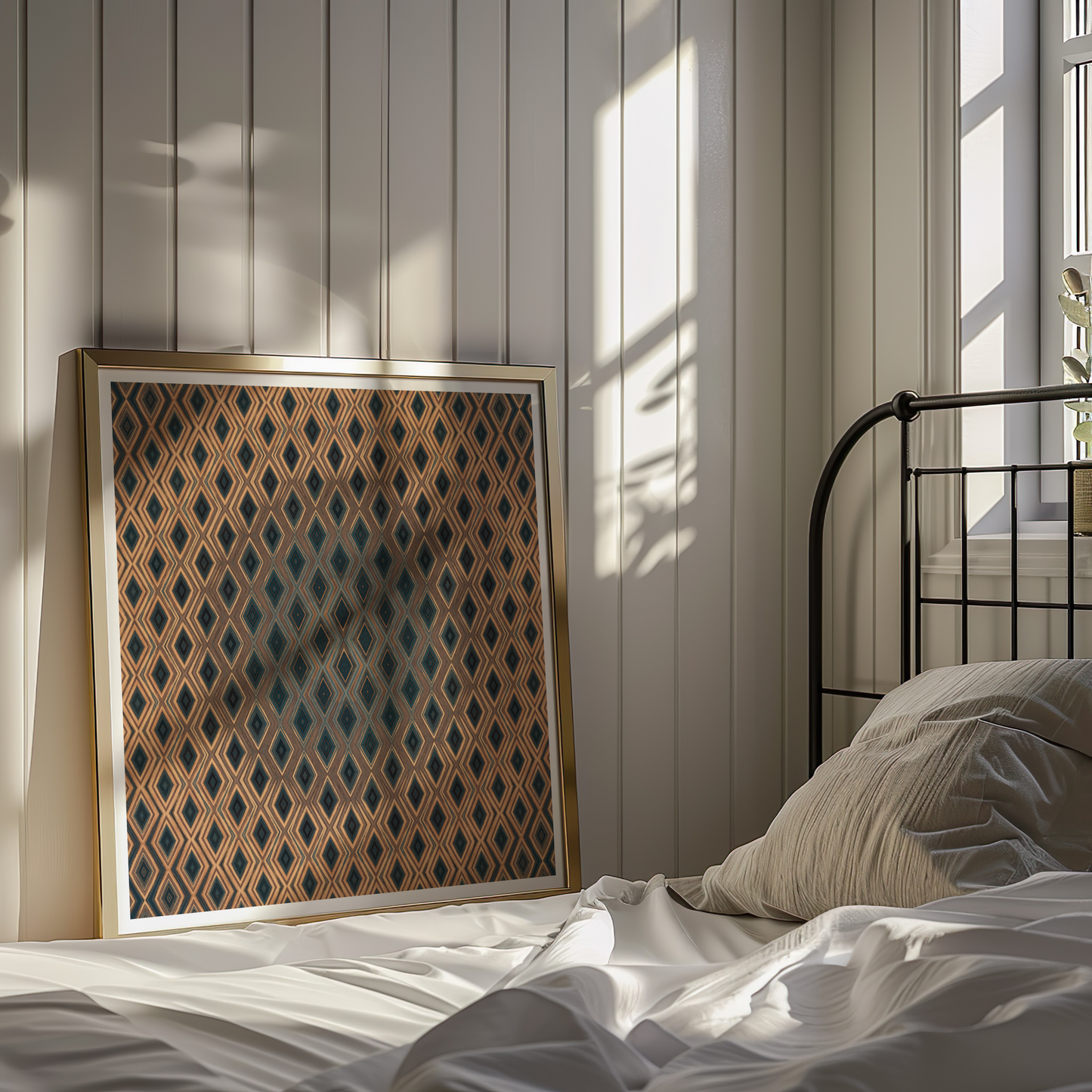 Geometric Diamond Pattern Art Poster - Rustic Brown Wall Art