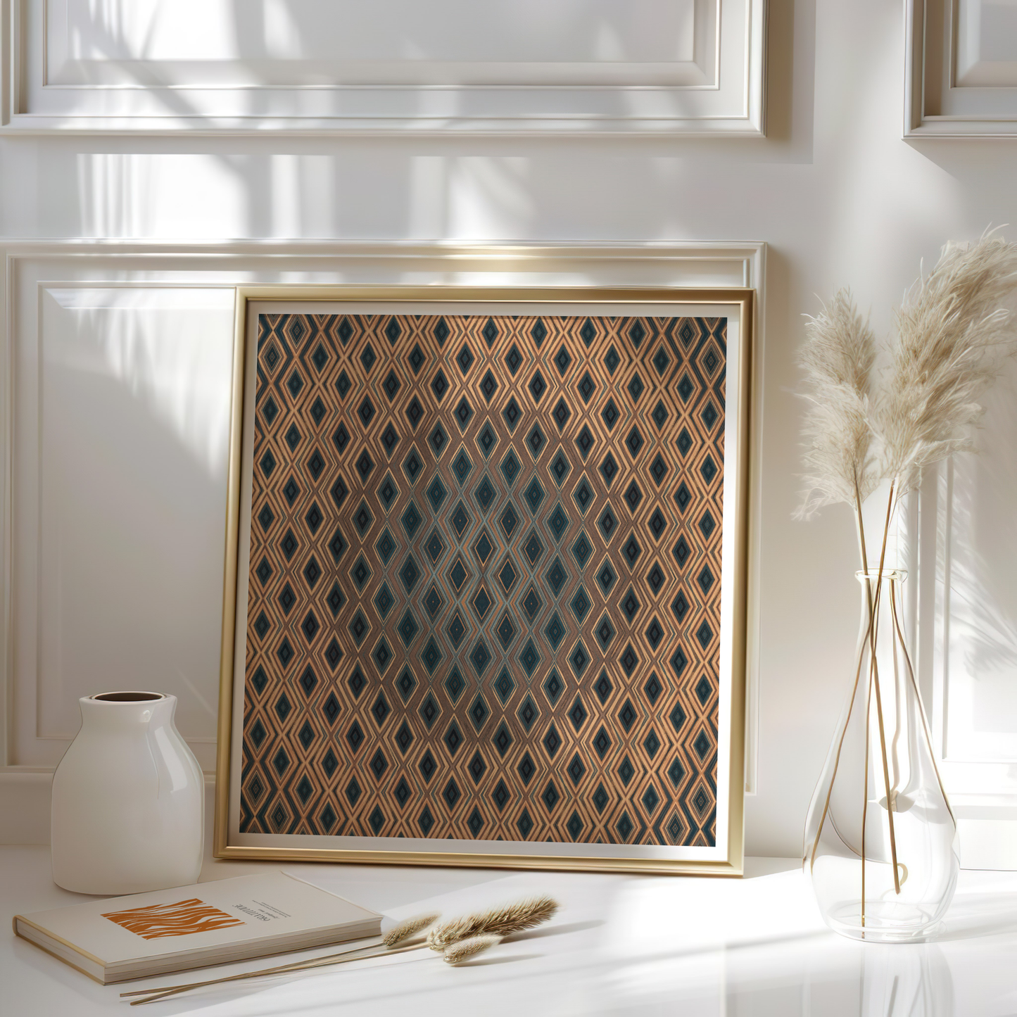 Geometric Diamond Pattern Art Poster - Rustic Brown Wall Art