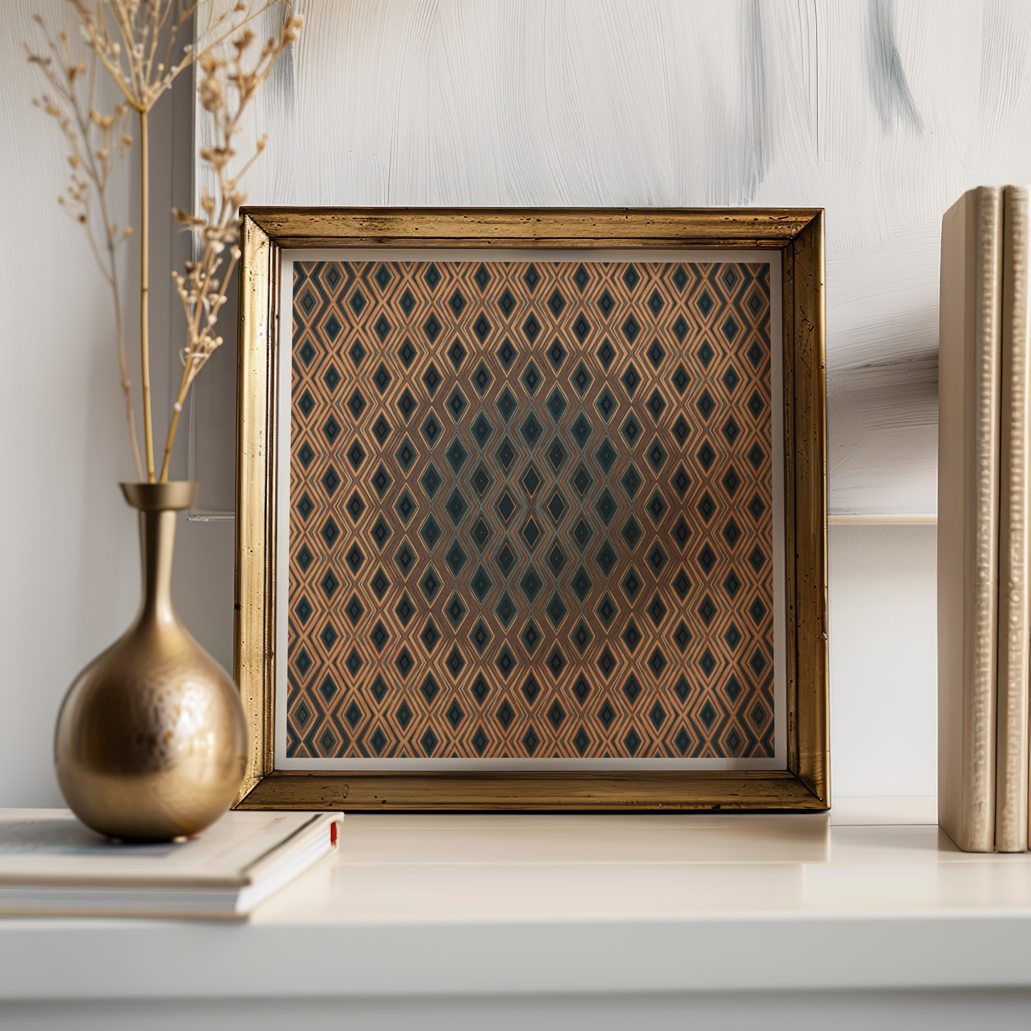 Geometric Diamond Pattern Art Poster - Rustic Brown Wall Art