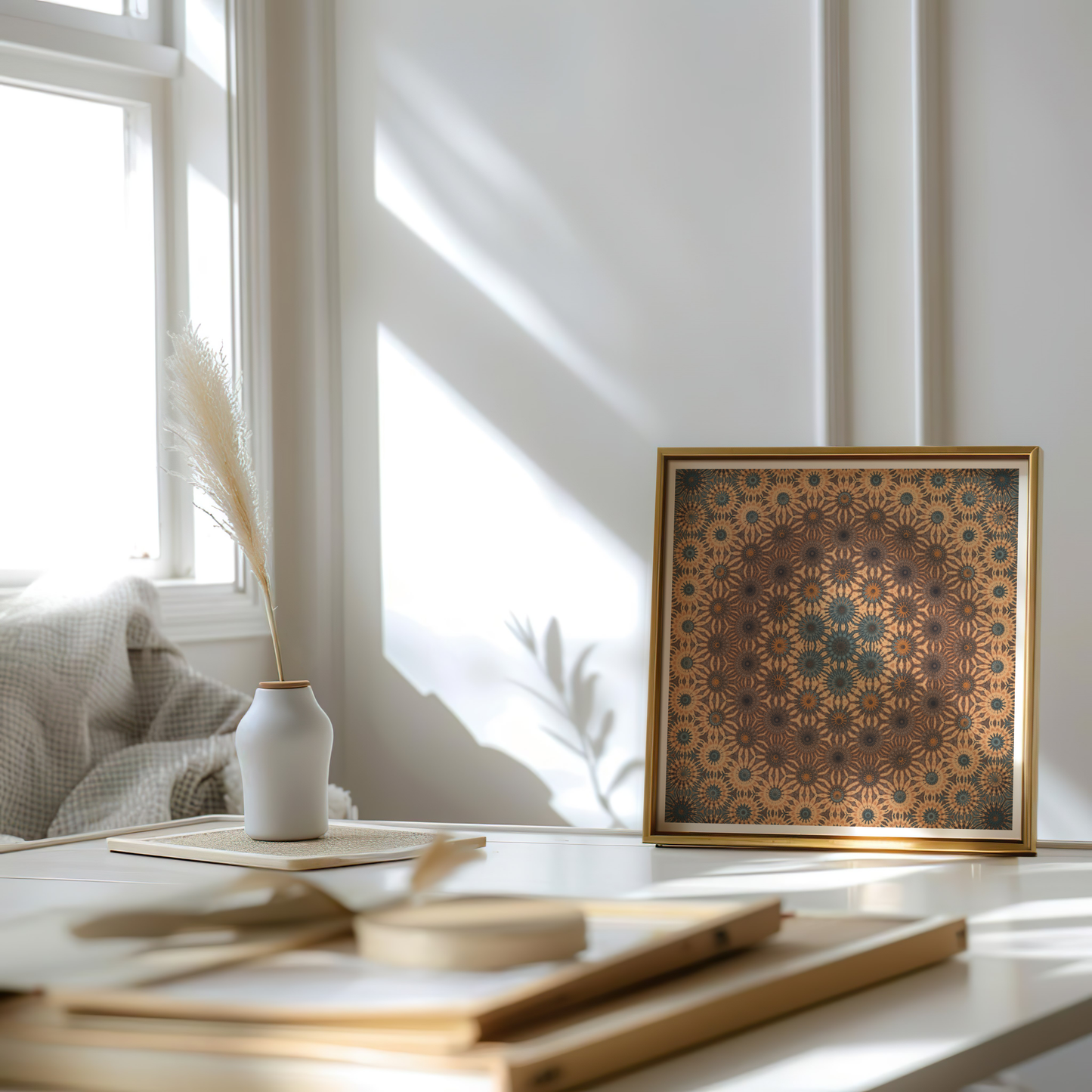 Premium Mandala Bloom Poster – Warm Tones Nature-Inspired Wall Art - Digital Print