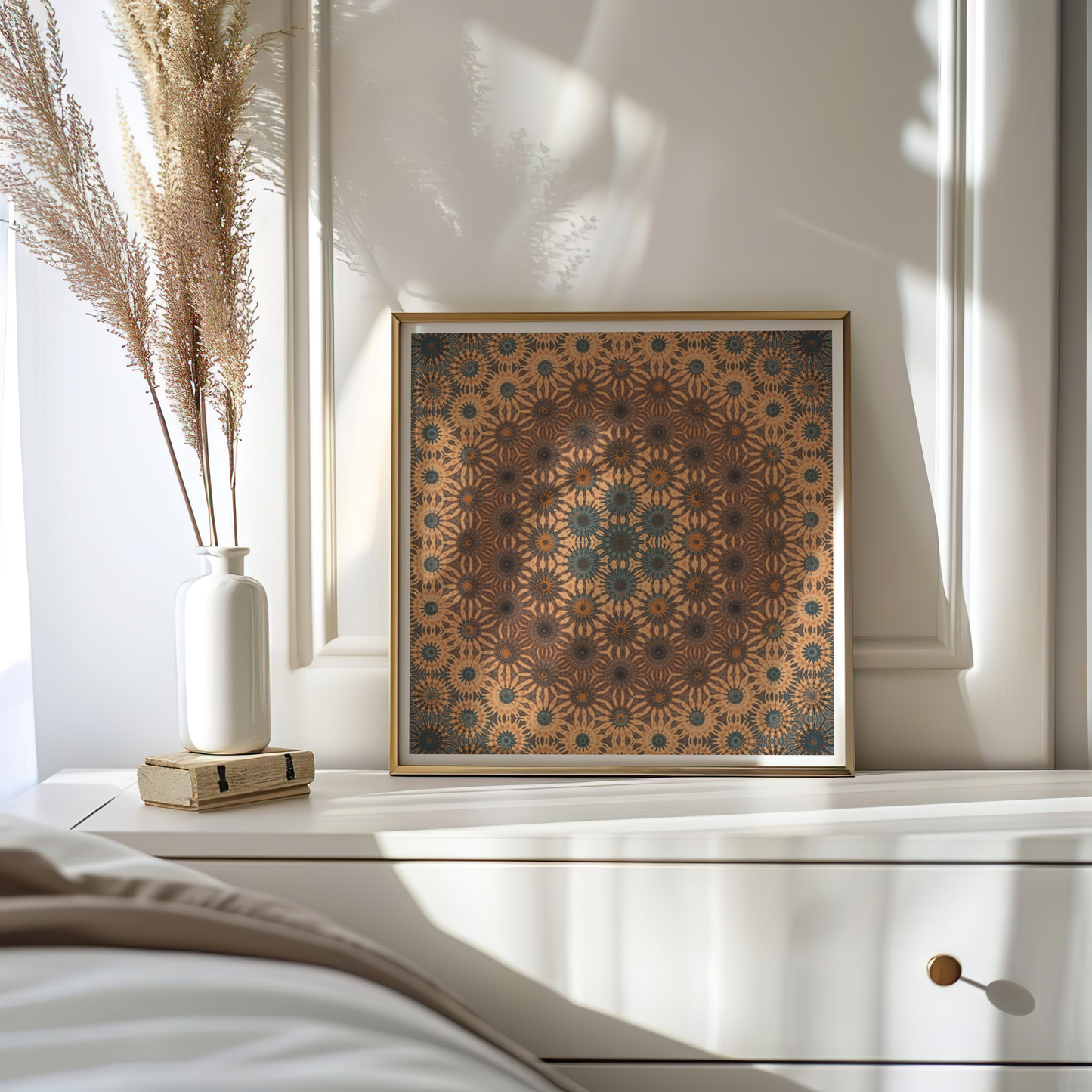 Premium Mandala Bloom Poster – Warm Tones Nature-Inspired Wall Art - Digital Print