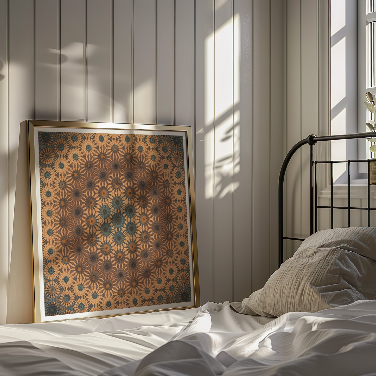 Premium Mandala Bloom Poster – Warm Tones Nature-Inspired Wall Art - Digital Print