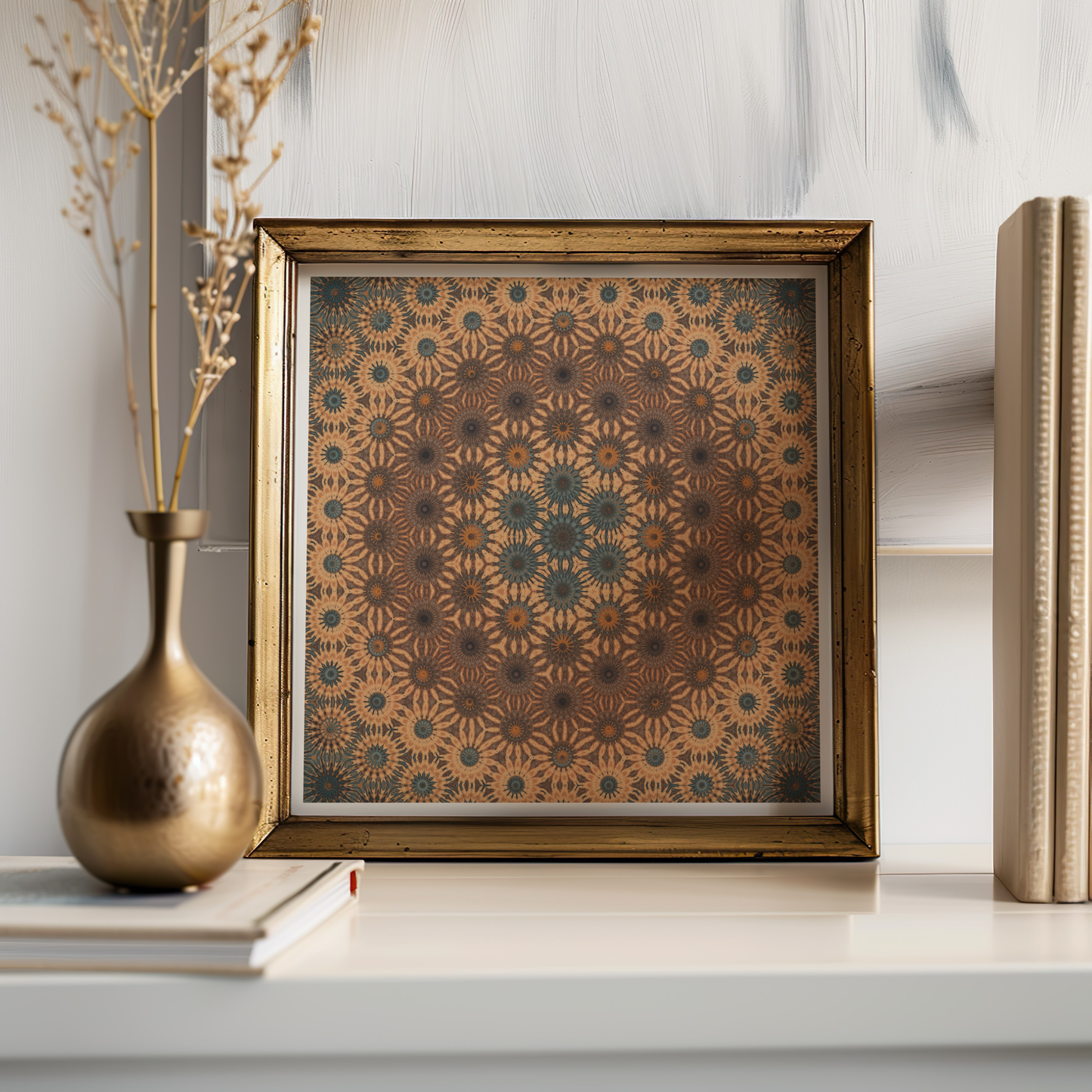 Premium Mandala Bloom Poster – Warm Tones Nature-Inspired Wall Art - Digital Print