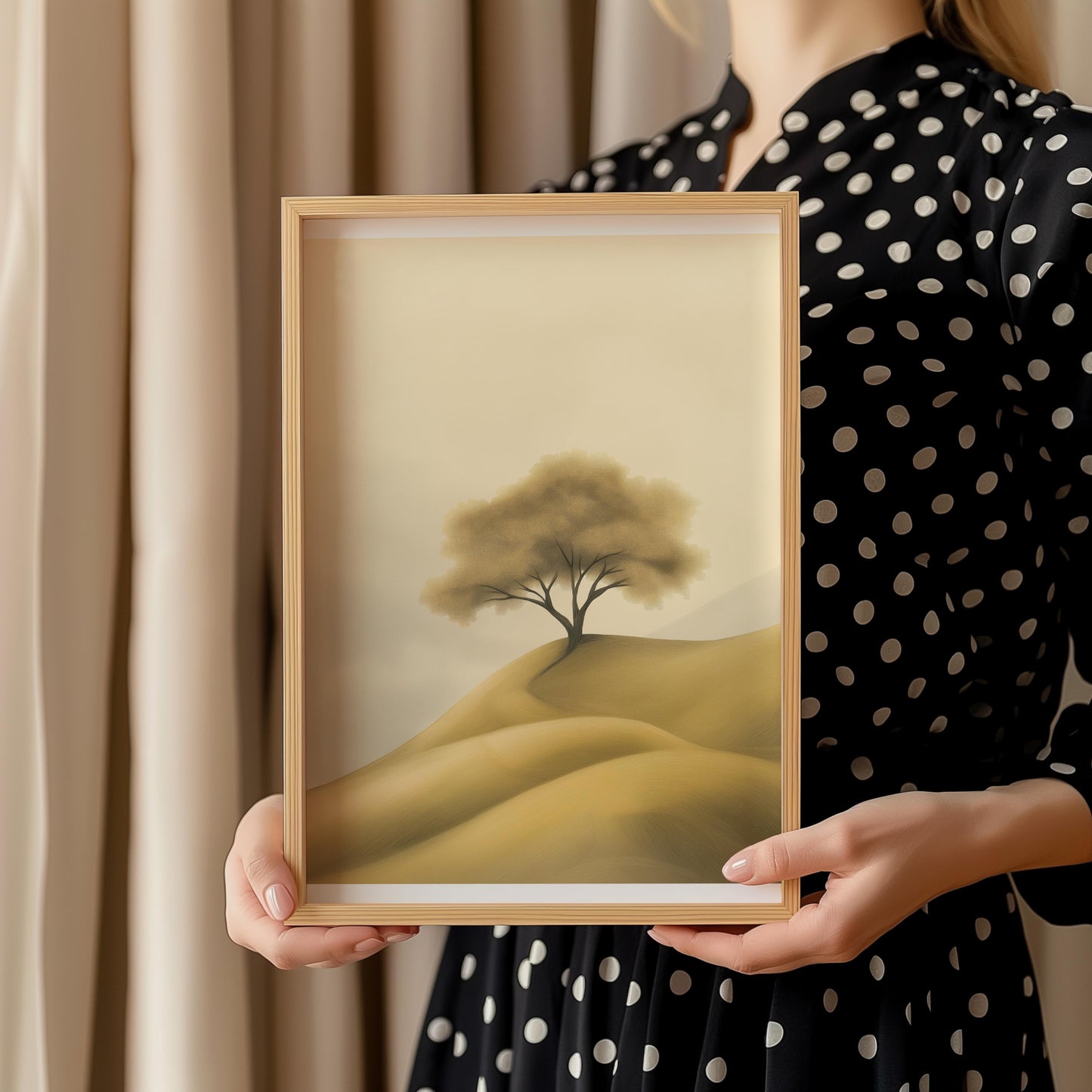 Serene Golden Hill Tree Art Poster - Wall Art - Digital Print