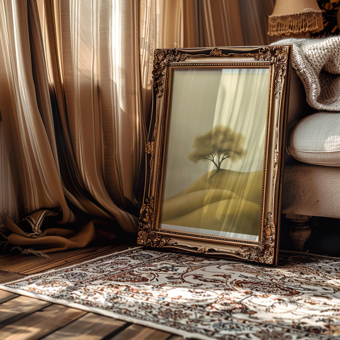 Serene Golden Hill Tree Art Poster - Wall Art - Digital Print