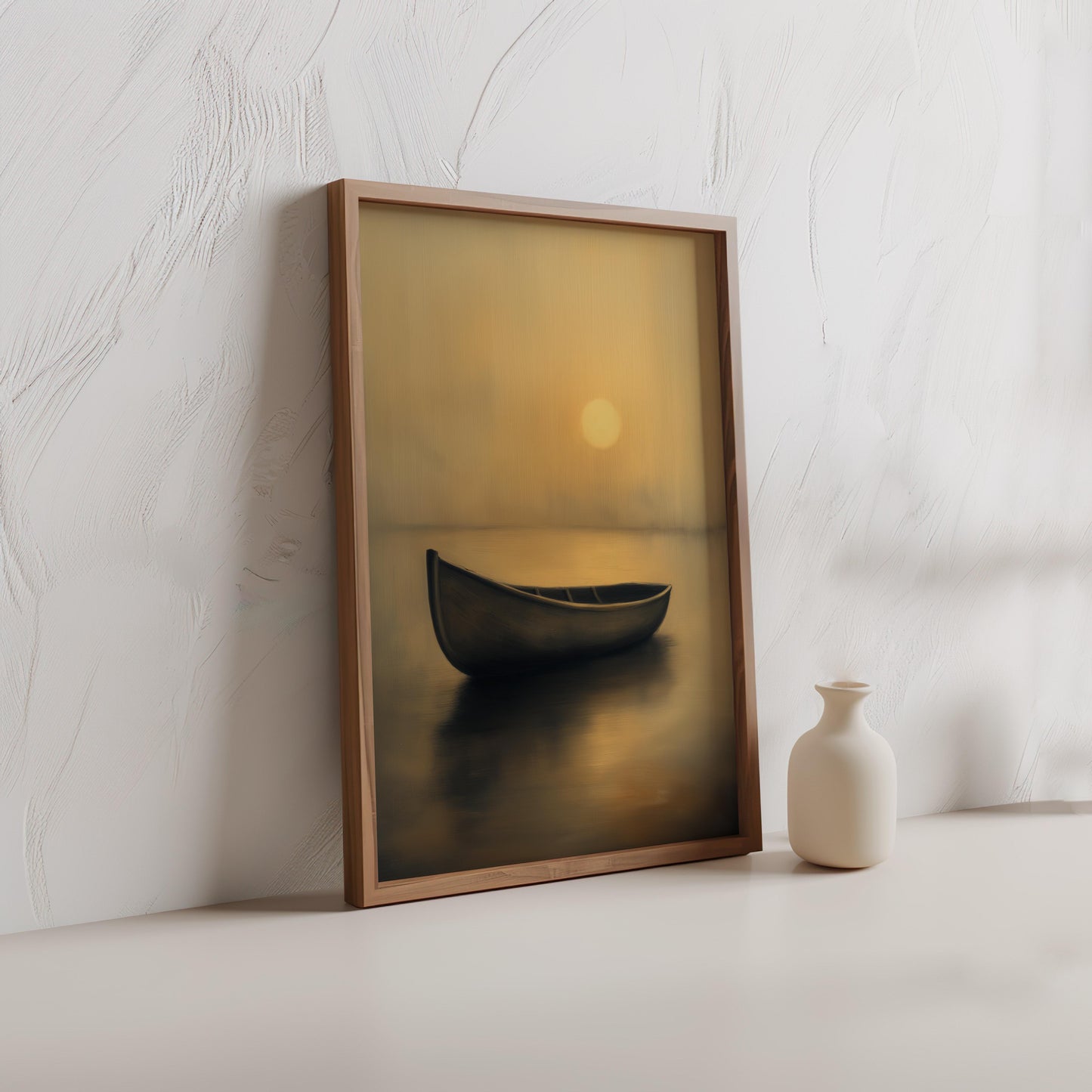 Premium Golden Canoe Poster – Minimalist Sunset Wall Art - Digital Print