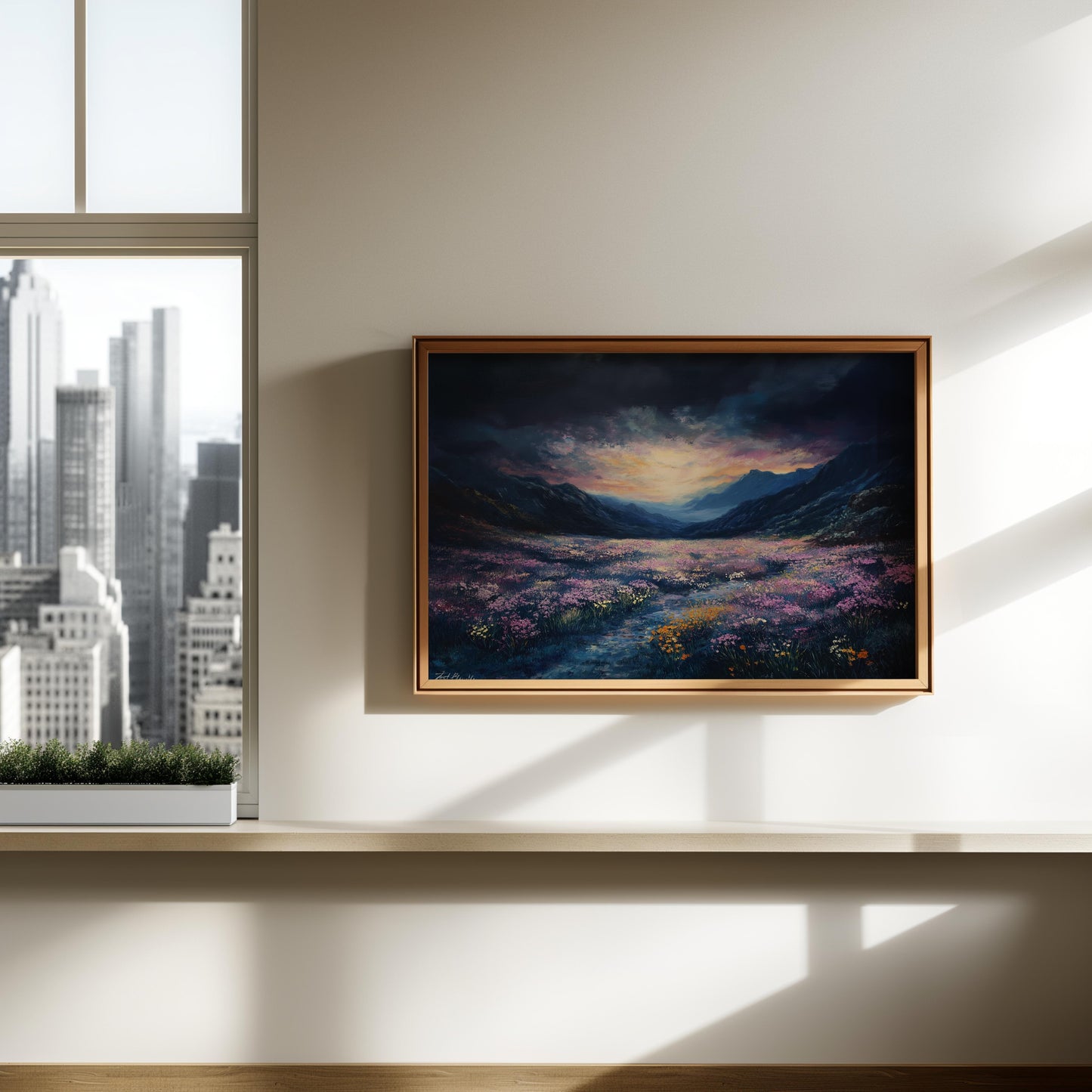 Cosmic Flower Field in Dark Aesthetic - Landscape Wall Art - Flower Poster
