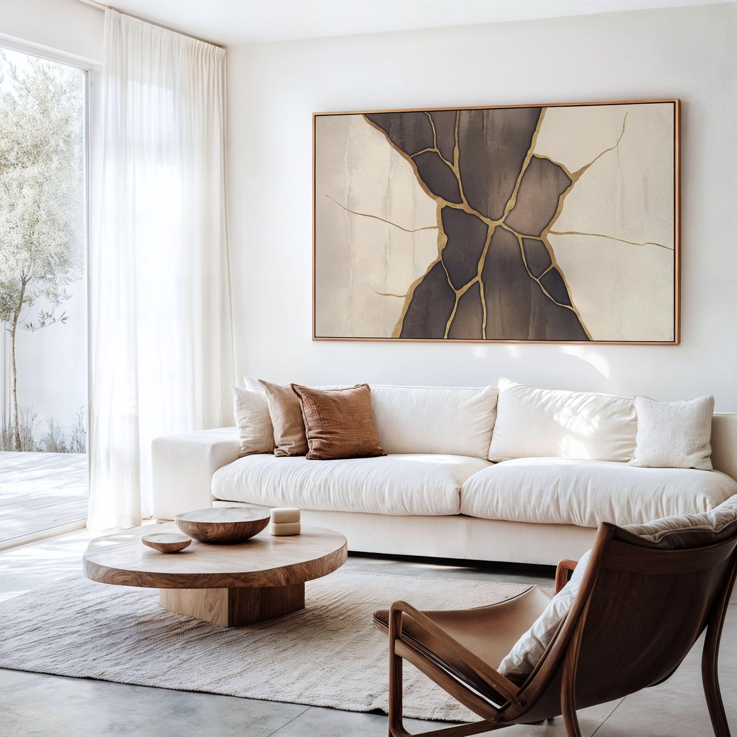 Golden Cracks Abstract Poster III - Earthy Elegance in Minimalism Wall Art