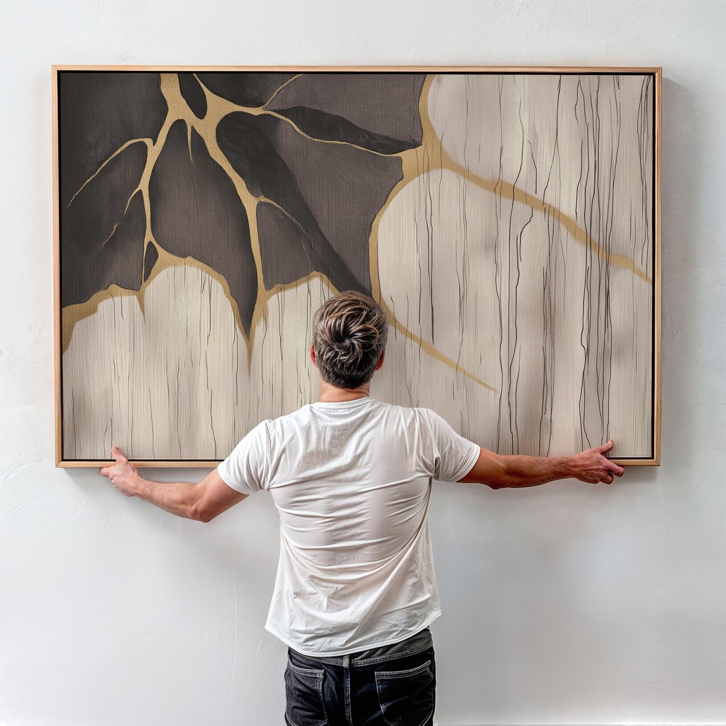 Golden Cracks Abstract Poster I - Earthy Elegance in Minimalism Wall Art