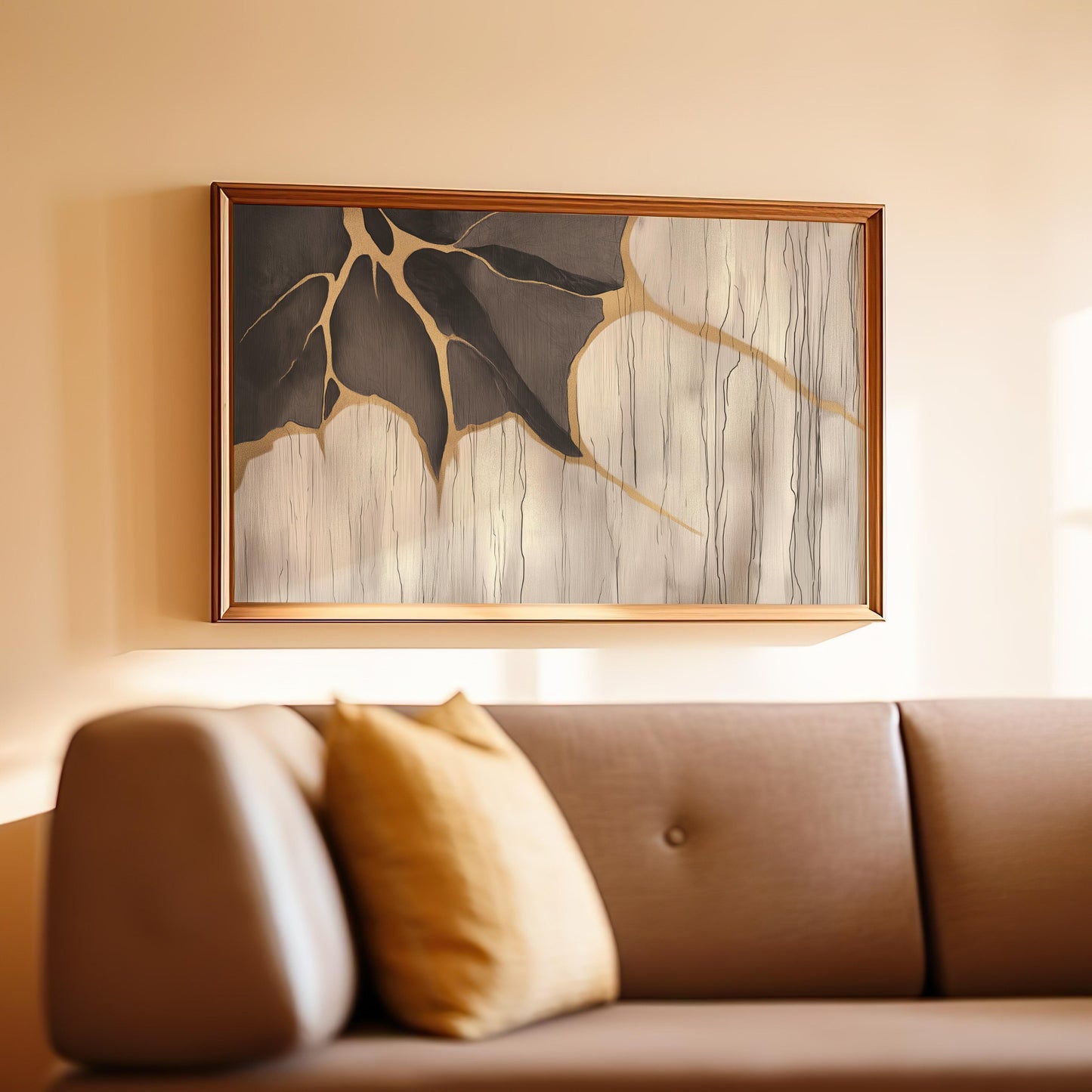 Golden Cracks Abstract Poster I - Earthy Elegance in Minimalism Wall Art