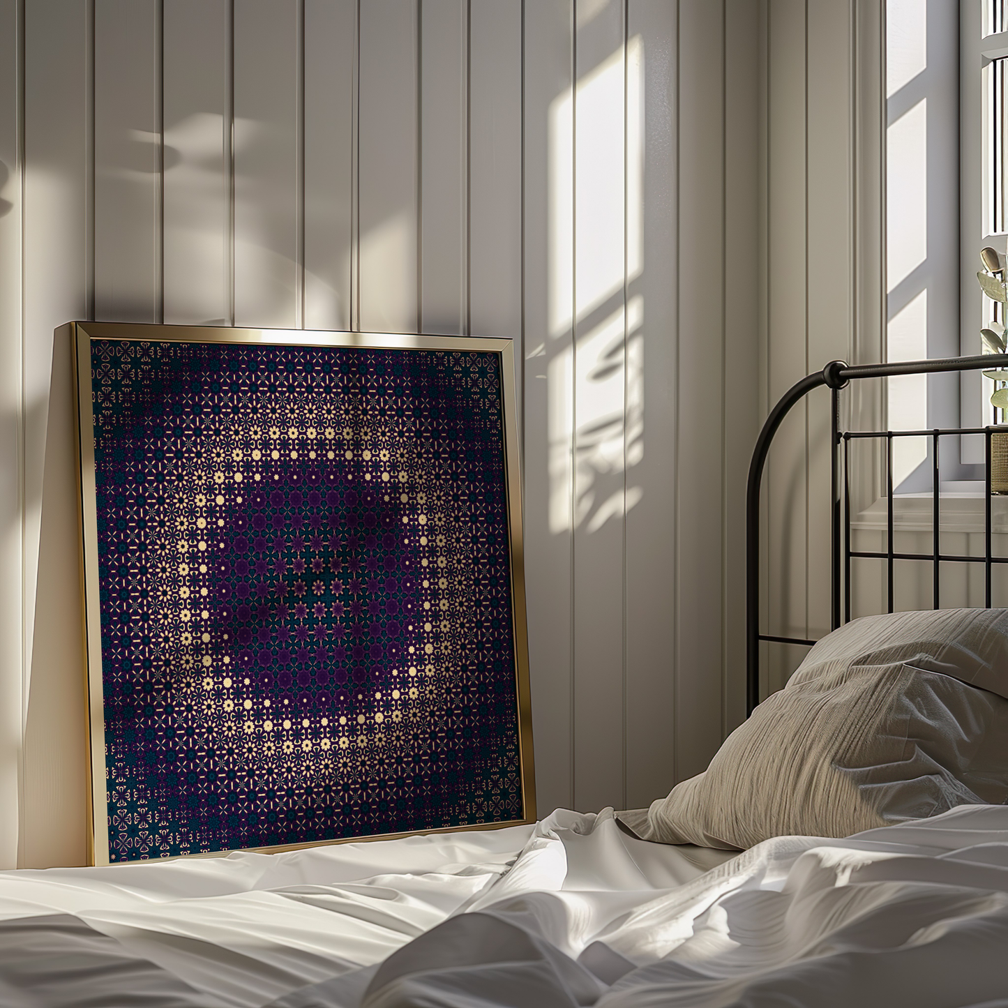 Intricate Moroccan Geometric Art in Purple and Teal – Luxurious Wall Decor