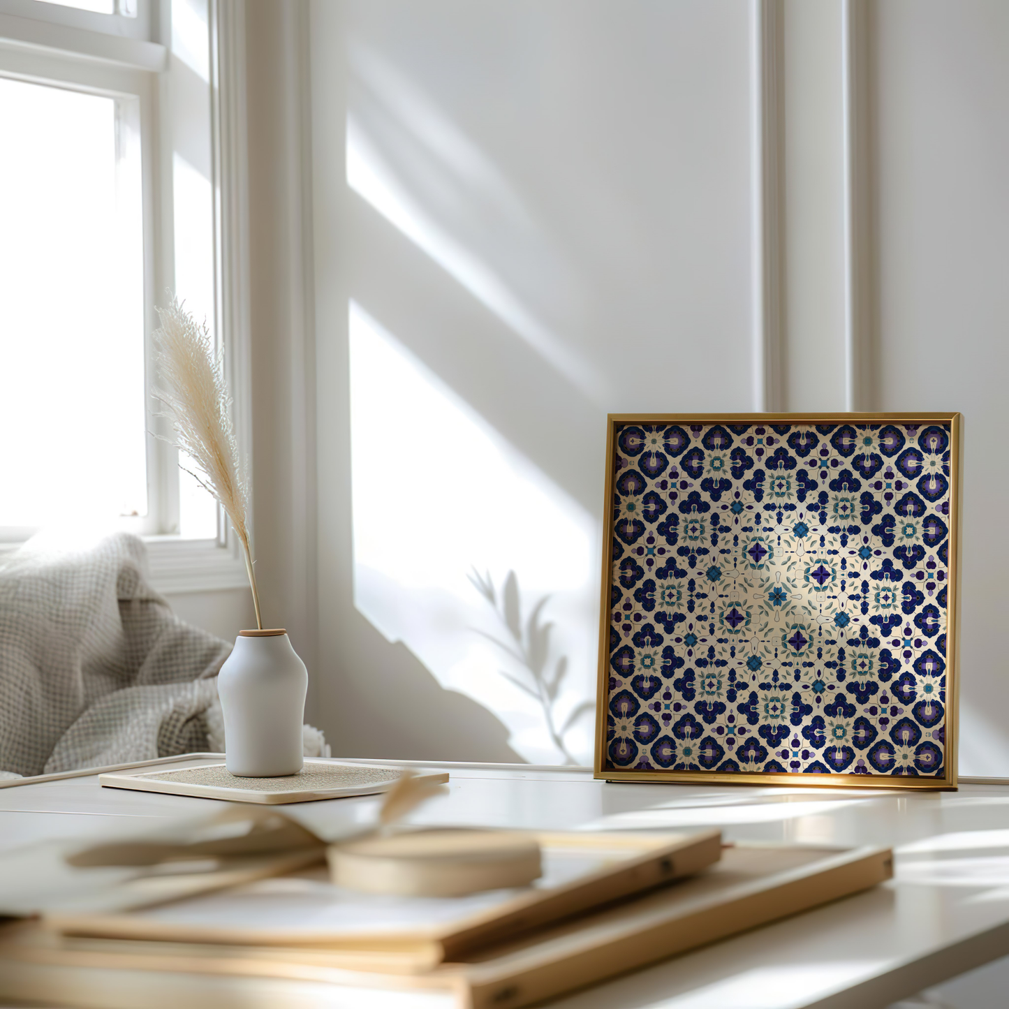 Premium Moroccan Mandala Poster – Purple and Teal Geometric Wall Art - Arabesque Floral Pattern