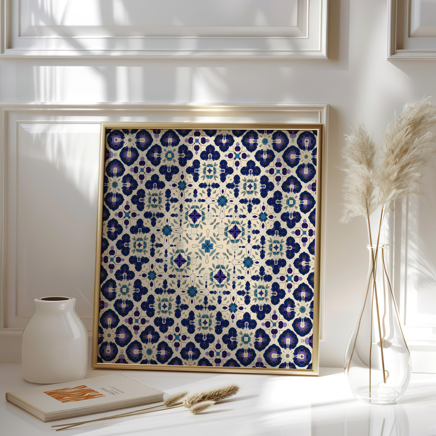 Premium Moroccan Mandala Poster – Purple and Teal Geometric Wall Art - Arabesque Floral Pattern