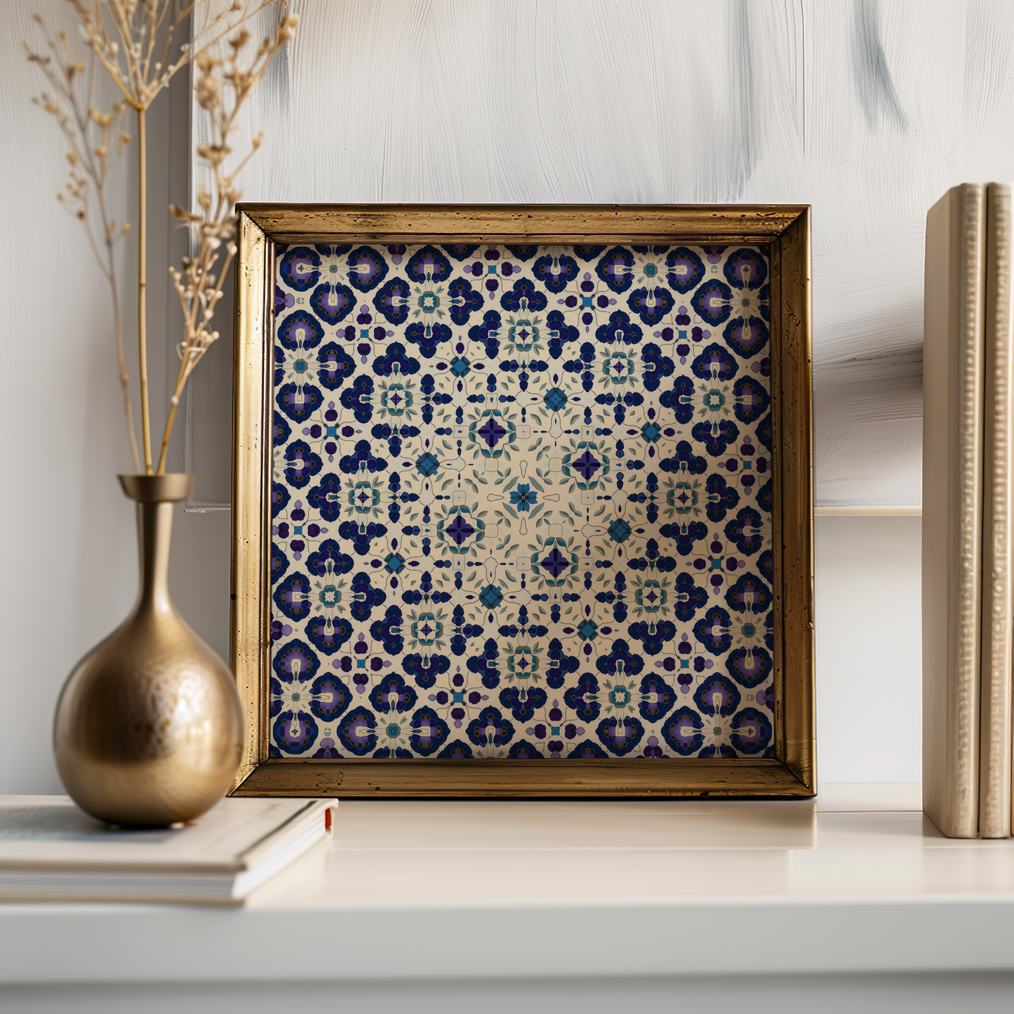 Premium Moroccan Mandala Poster – Purple and Teal Geometric Wall Art - Arabesque Floral Pattern