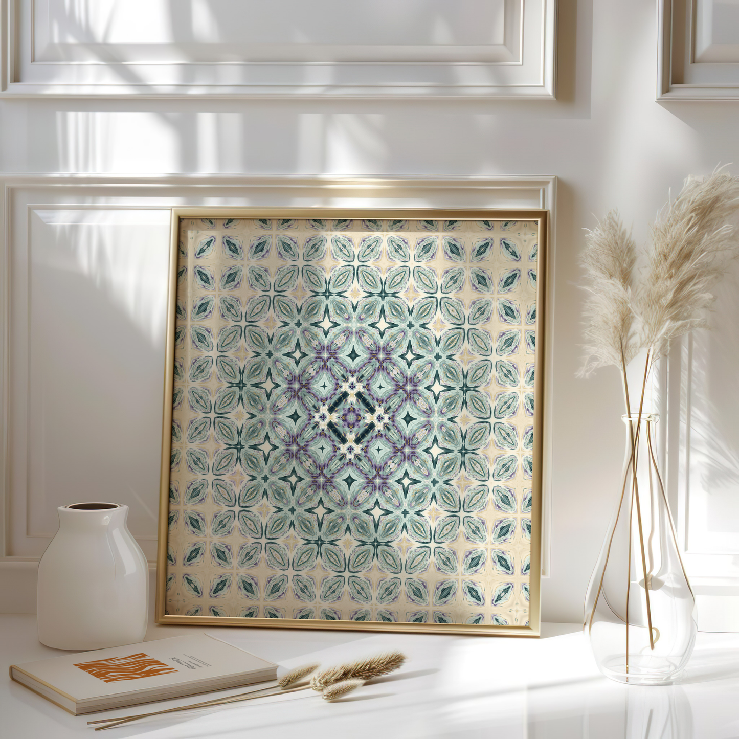 Premium Geometric Arabesque Poster – Purple and Teal Wall Art - Geometric Art