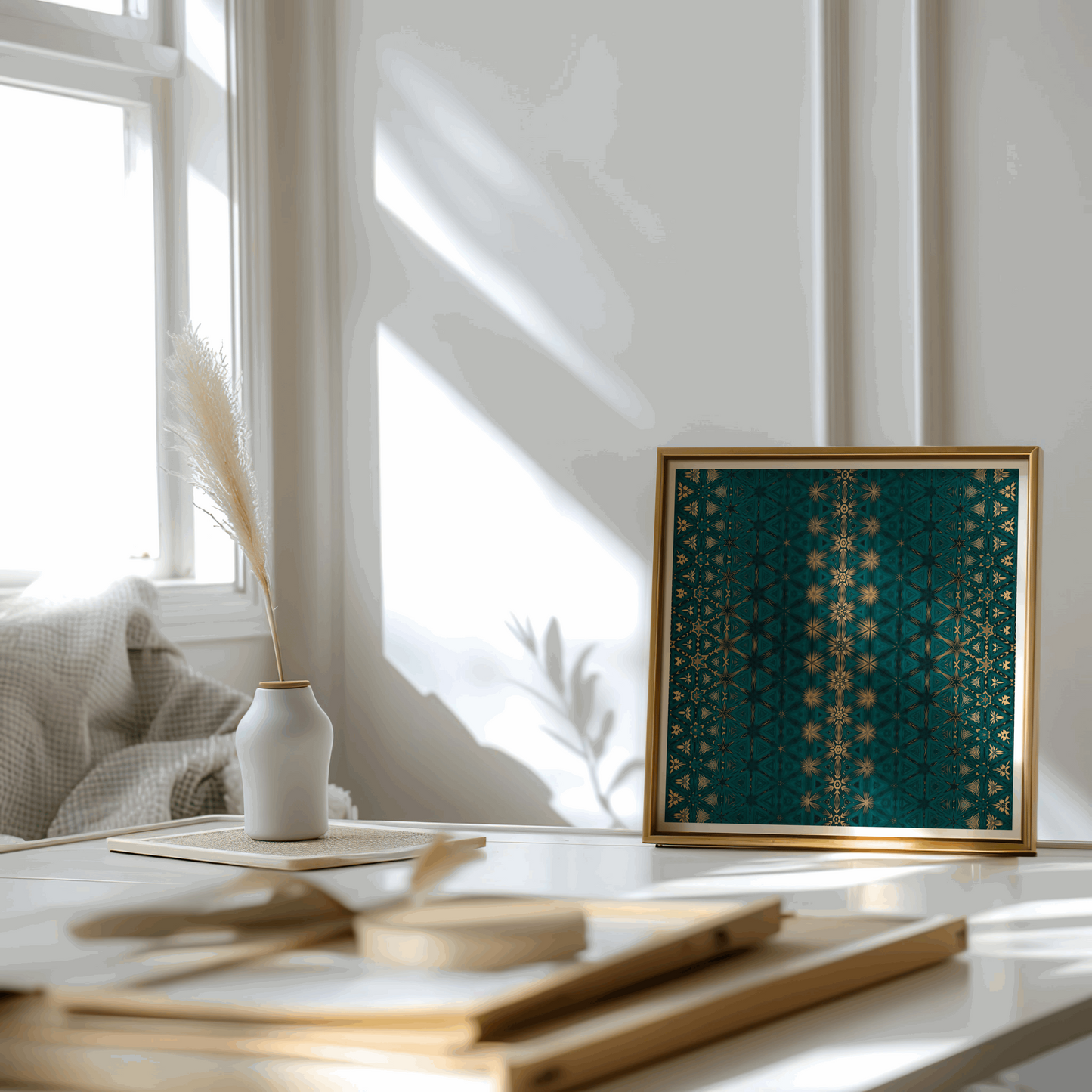 Emerald Geometric Art Poster with Gold Accents - Pattern Wall Art