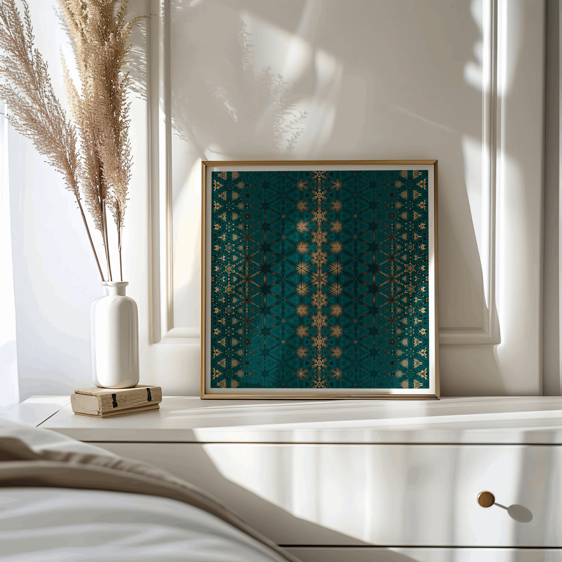 Emerald Geometric Art Poster with Gold Accents - Pattern Wall Art