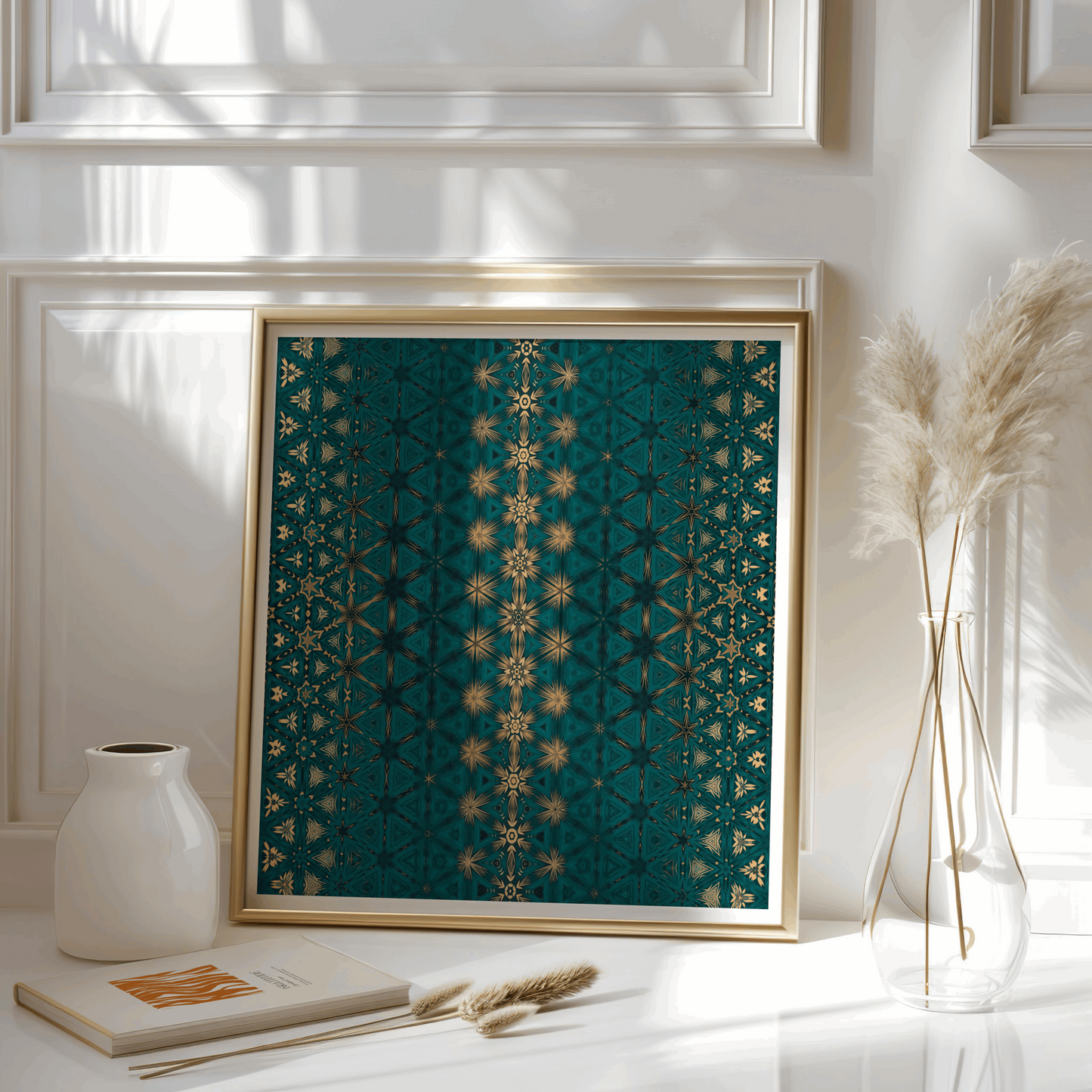 Emerald Geometric Art Poster with Gold Accents - Pattern Wall Art