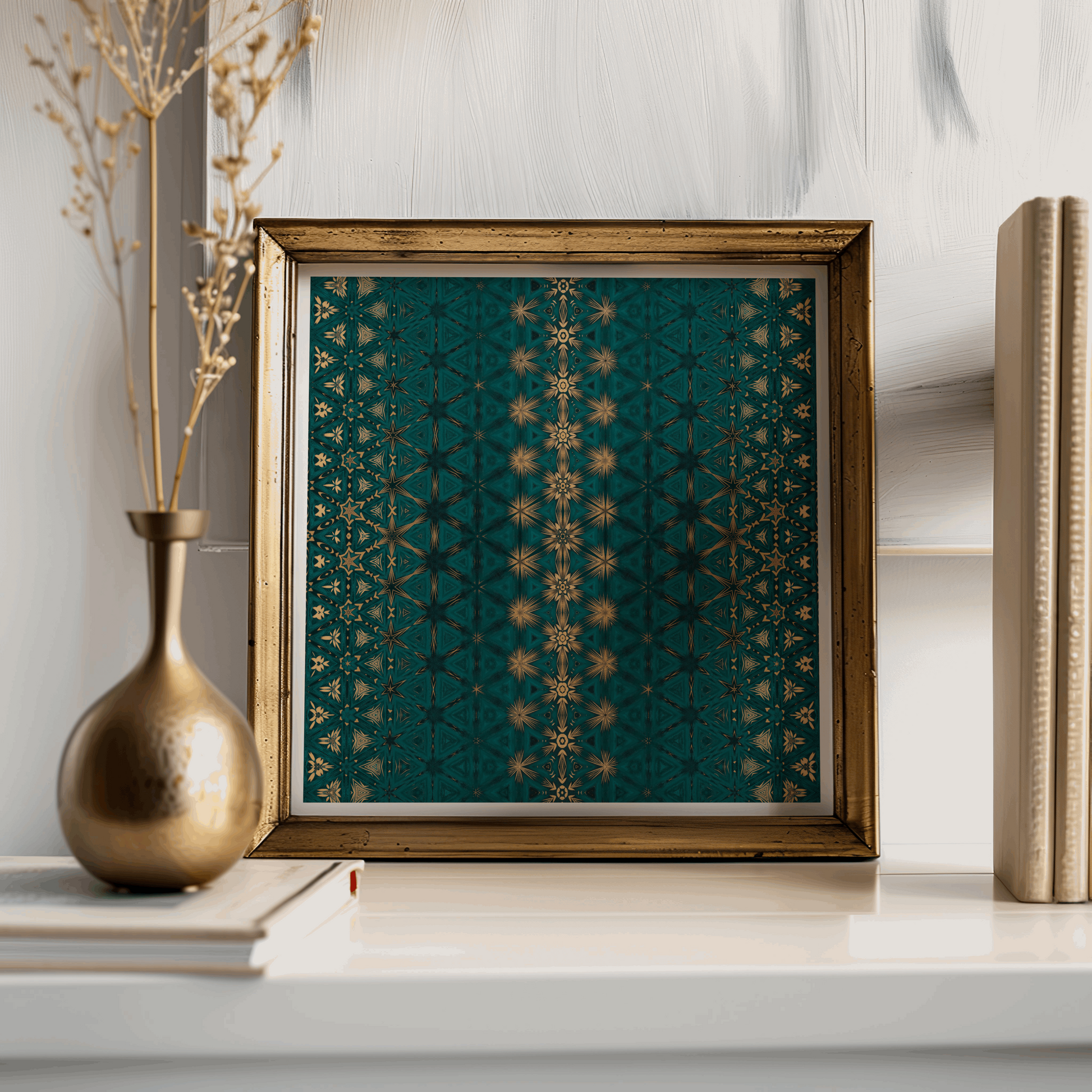 Emerald Geometric Art Poster with Gold Accents - Pattern Wall Art