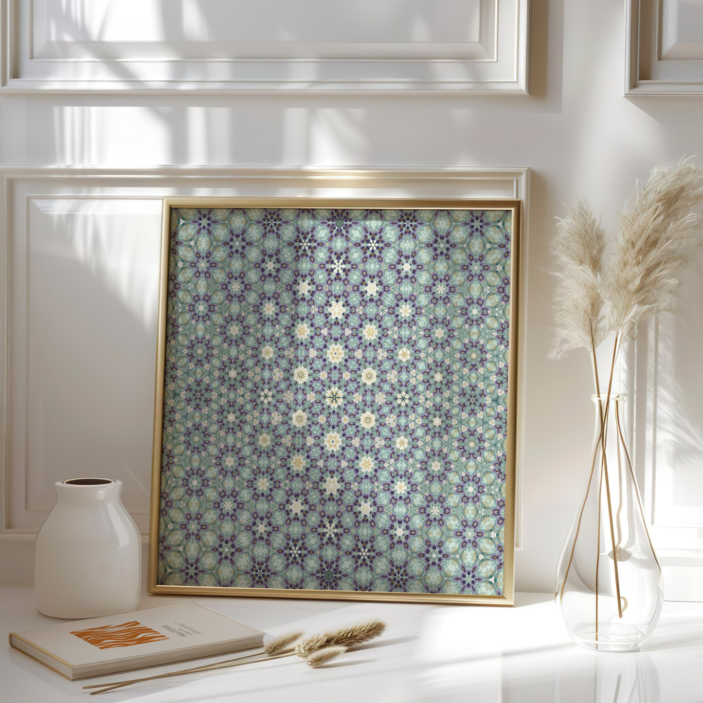 Premium Floral Mandala Poster – Japanese-Inspired Purple and Teal Art