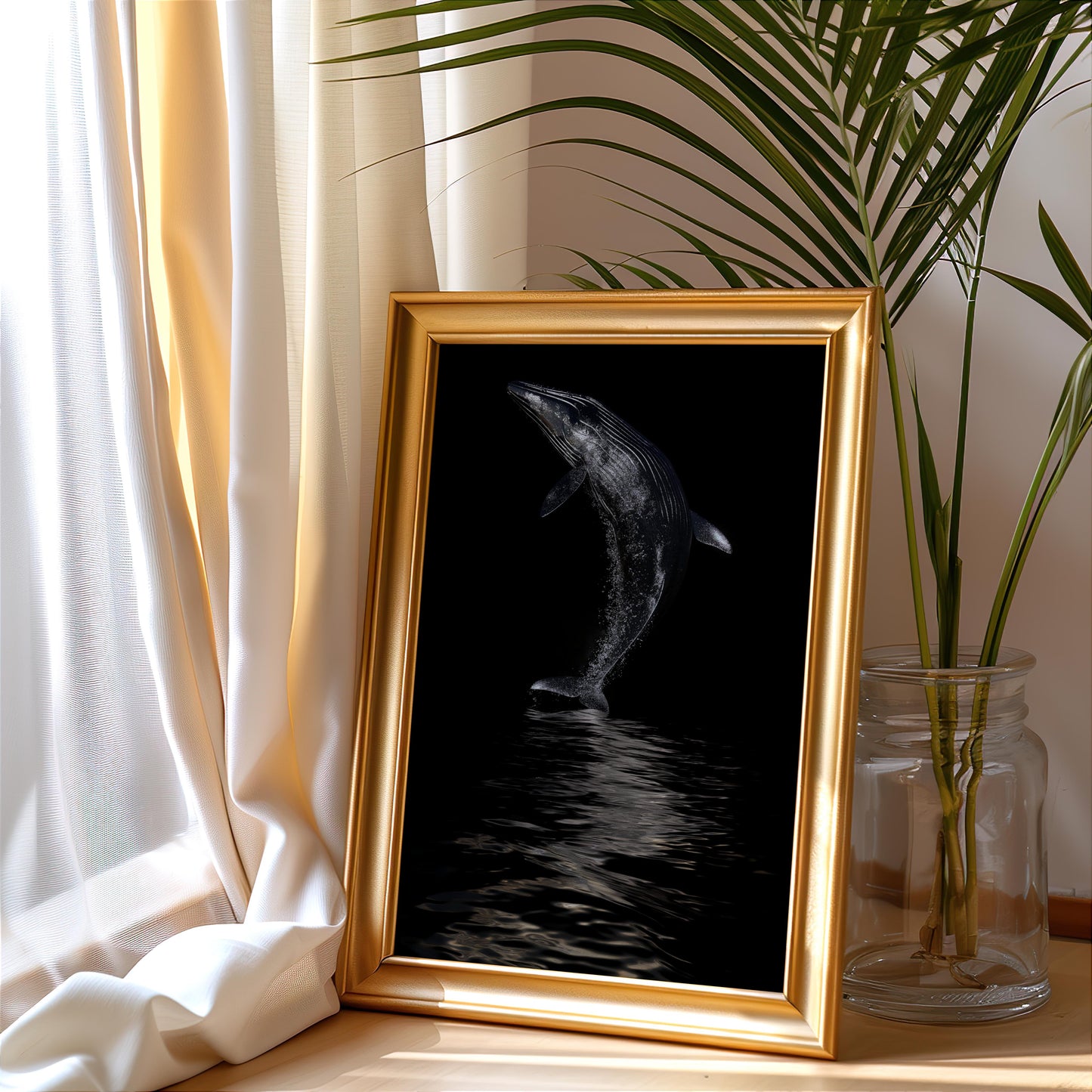 Majestic Whale Poster – Ocean Art in Elegant Black and Silver