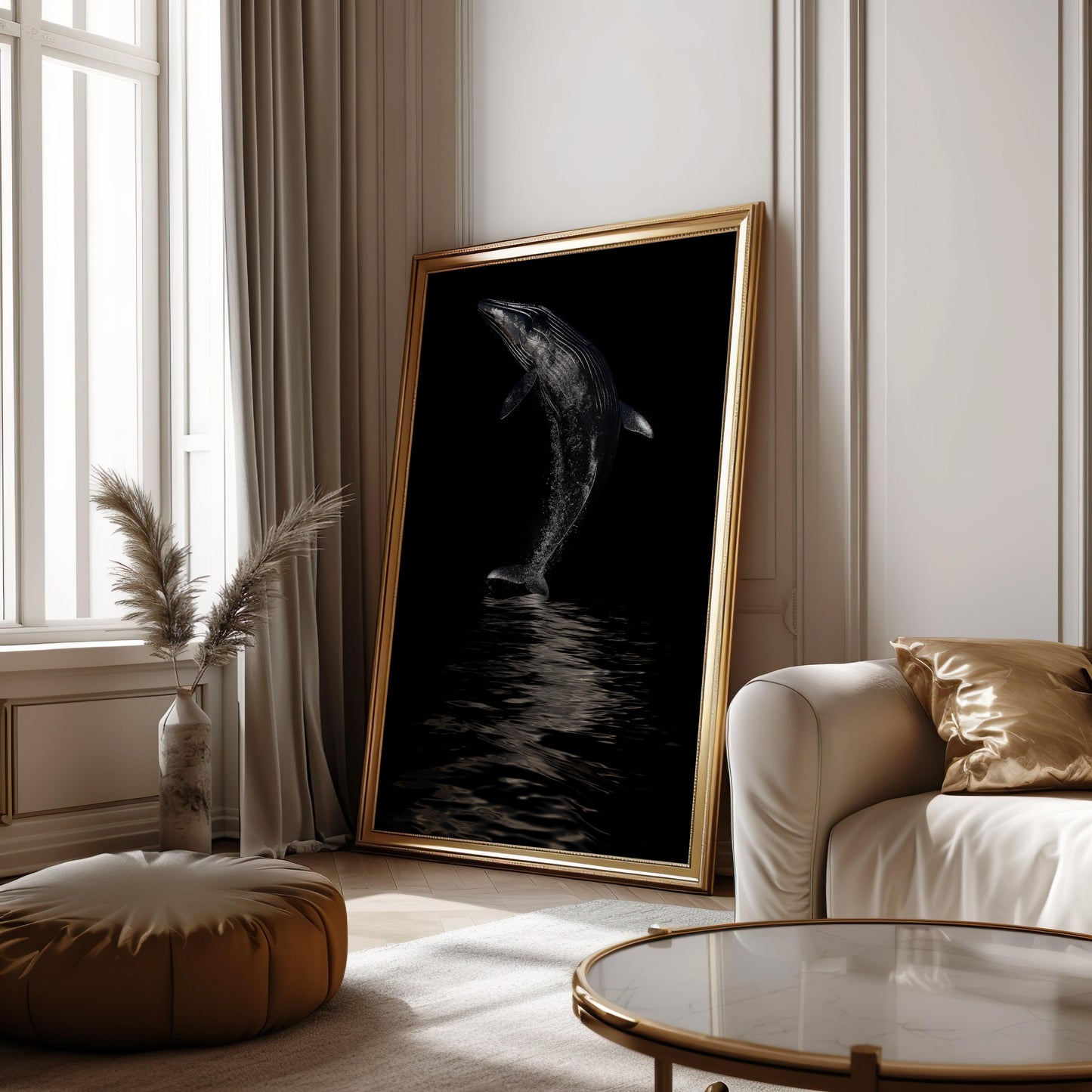 Majestic Whale Poster – Ocean Art in Elegant Black and Silver