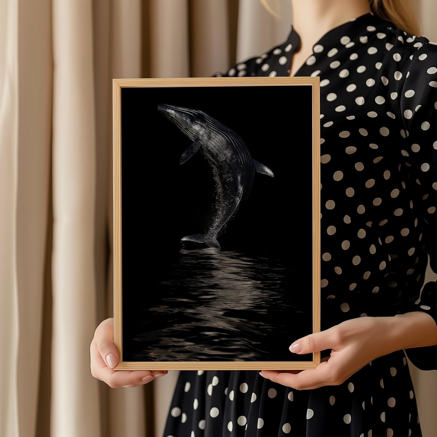 Majestic Whale Poster – Ocean Art in Elegant Black and Silver