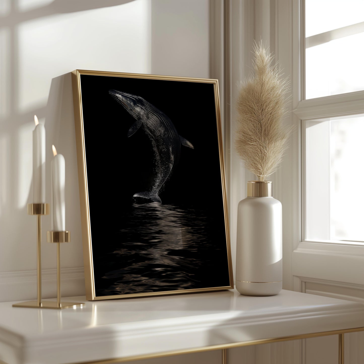 Majestic Whale Poster – Ocean Art in Elegant Black and Silver