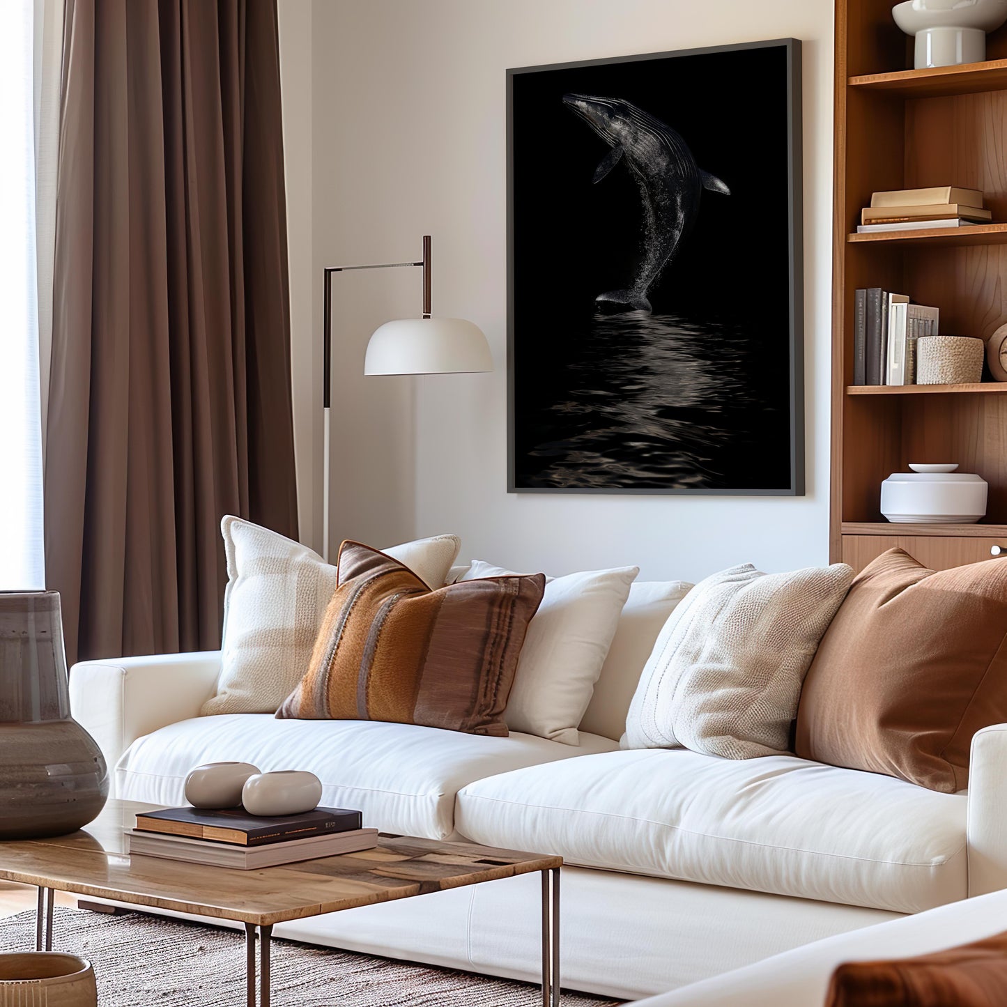 Majestic Whale Poster – Ocean Art in Elegant Black and Silver