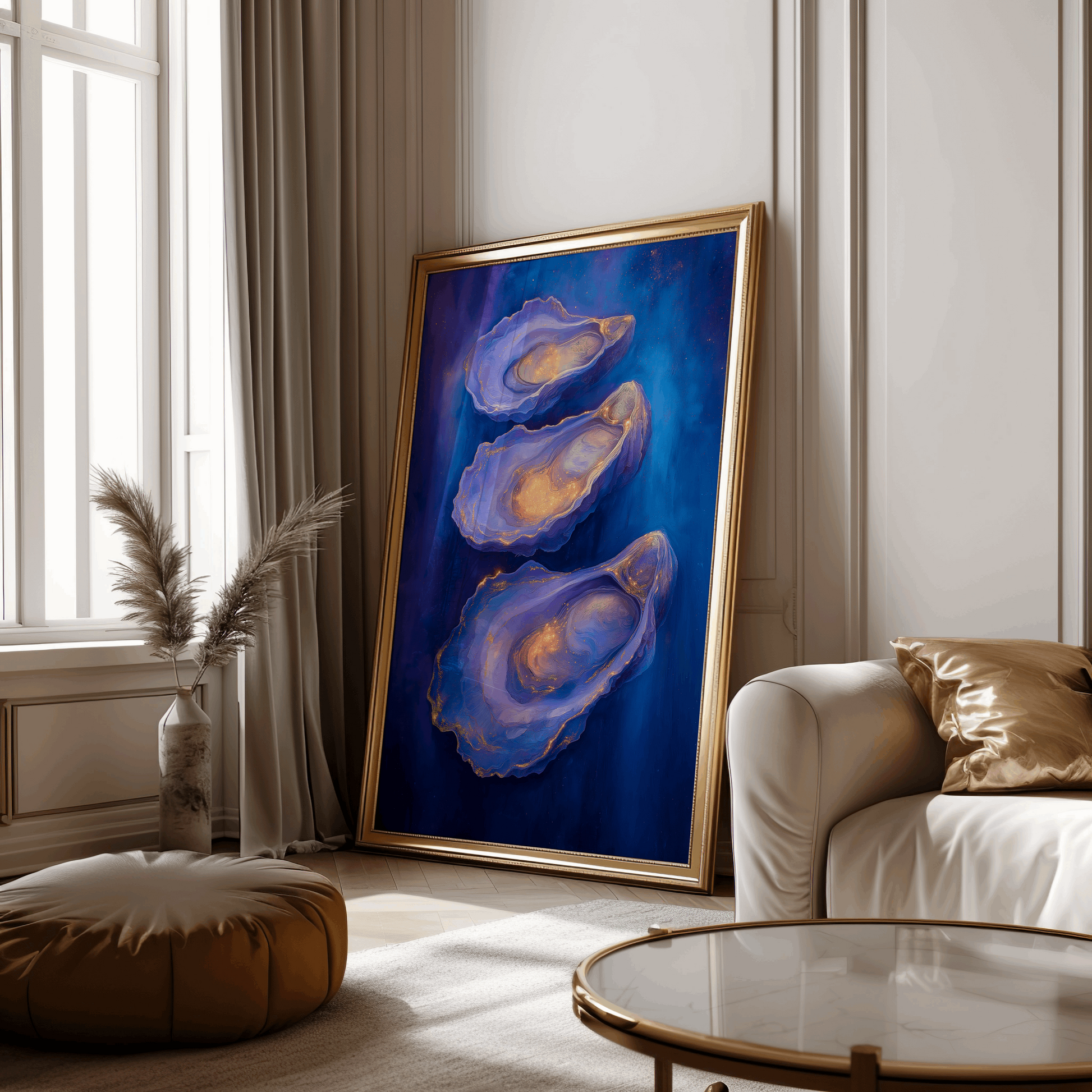 Deep Blue Oysters Poster – Elegant Abstract Coastal Art
