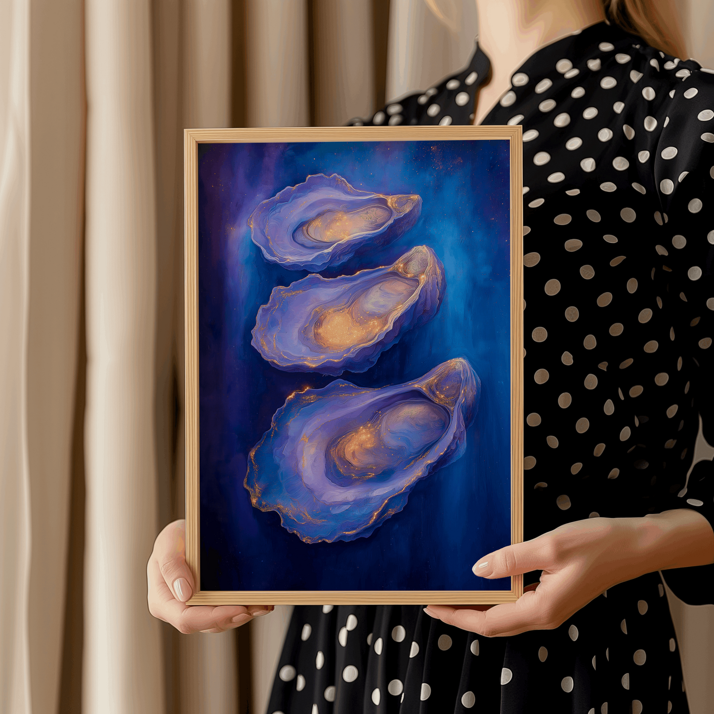 Deep Blue Oysters Poster – Elegant Abstract Coastal Art