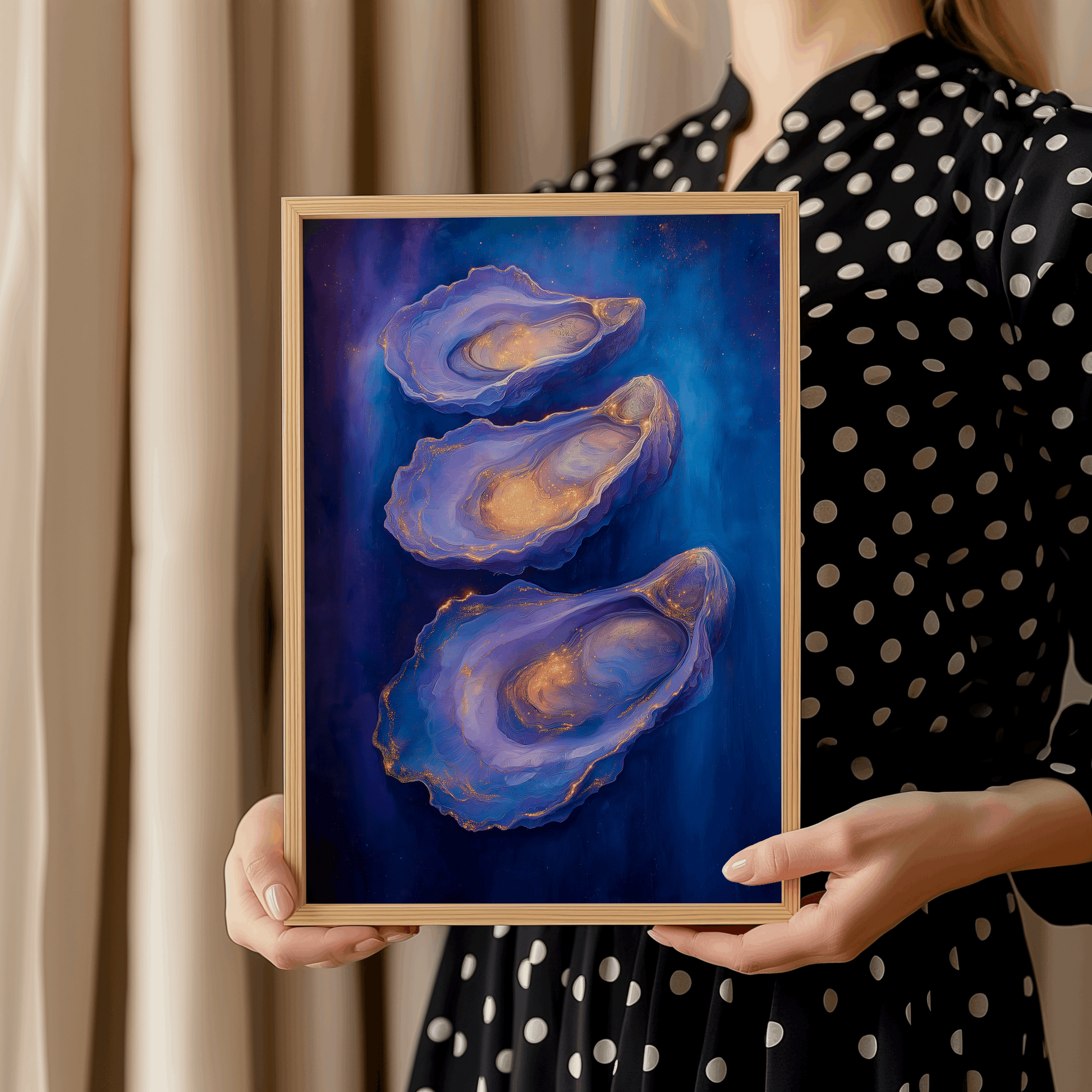 Deep Blue Oysters Poster – Elegant Abstract Coastal Art