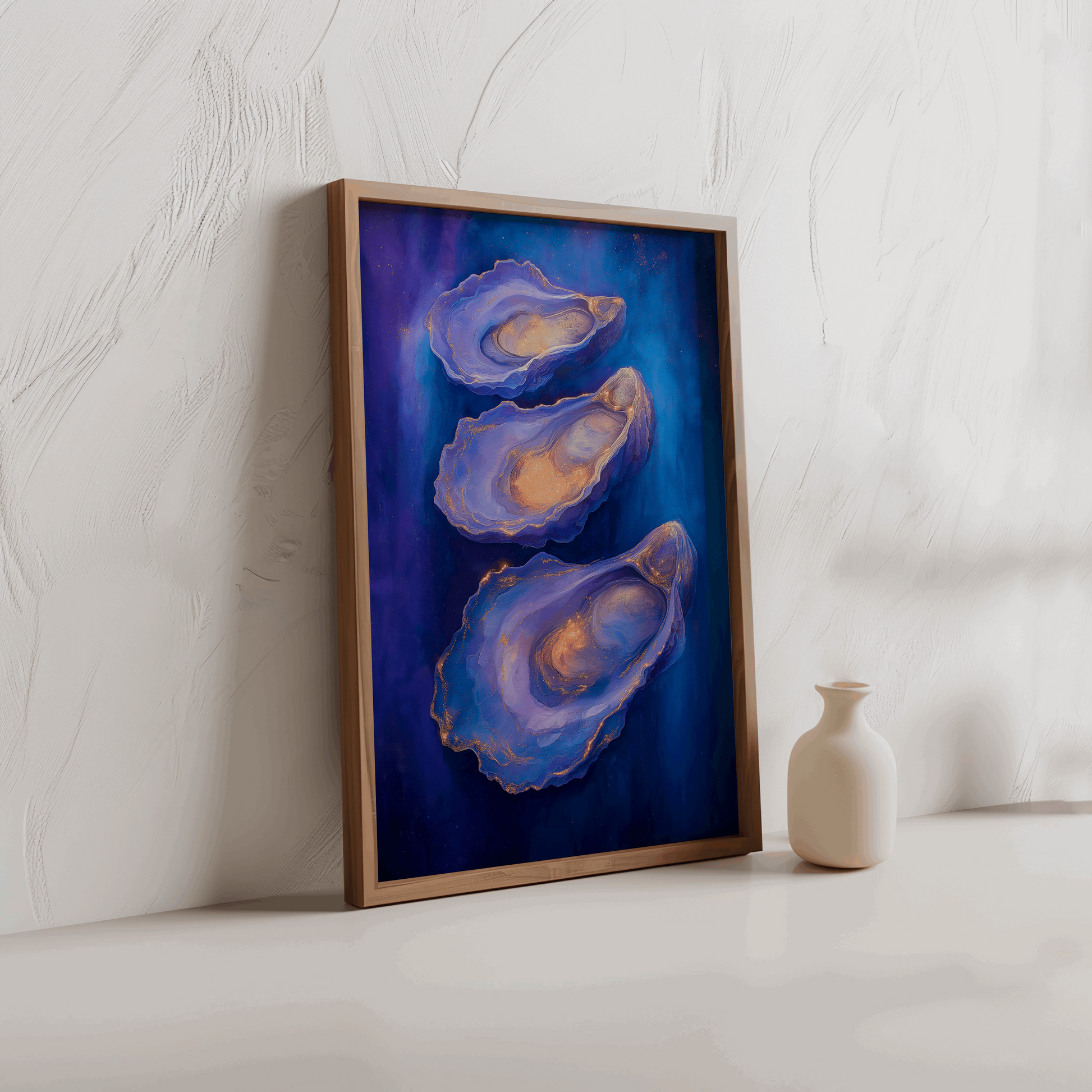 Deep Blue Oysters Poster – Elegant Abstract Coastal Art