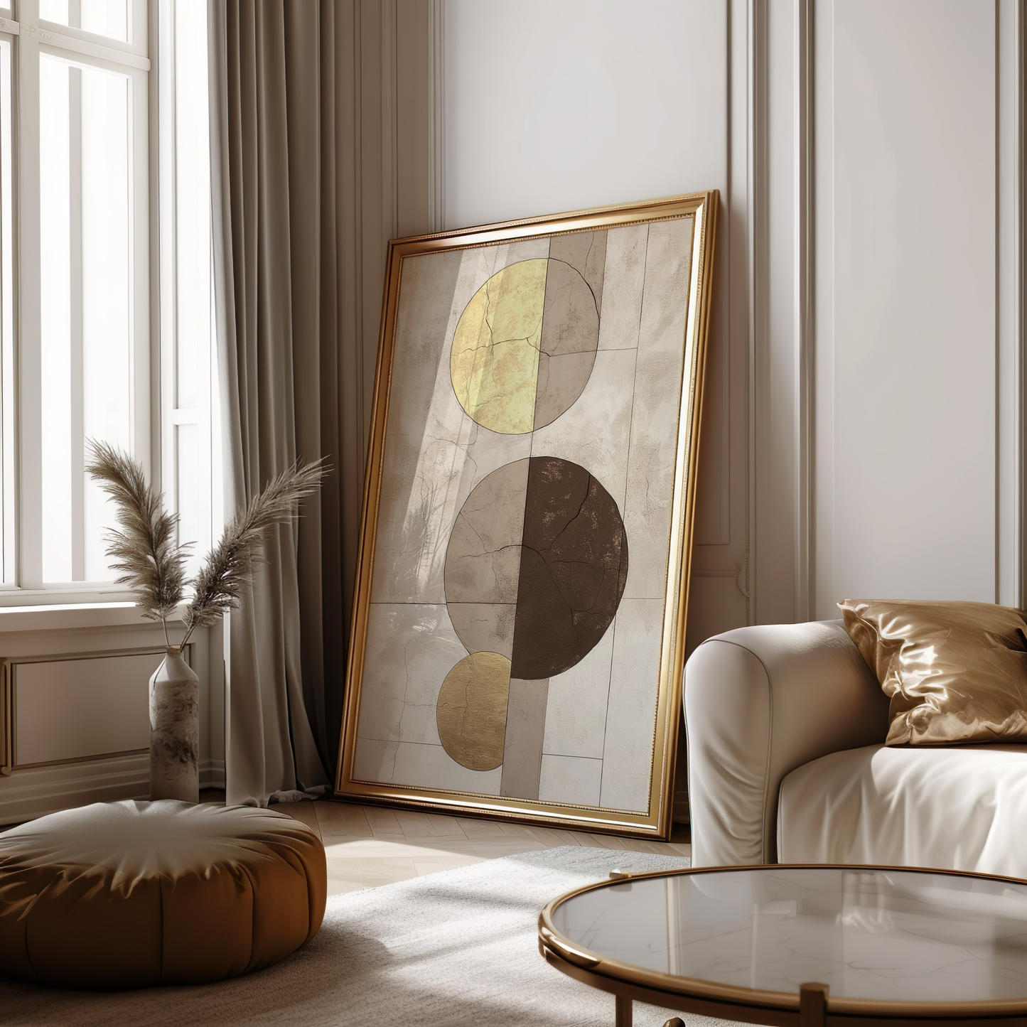Premium Abstract Circle Poster – Gold and Earthy Tones Wall Art - Digital Print