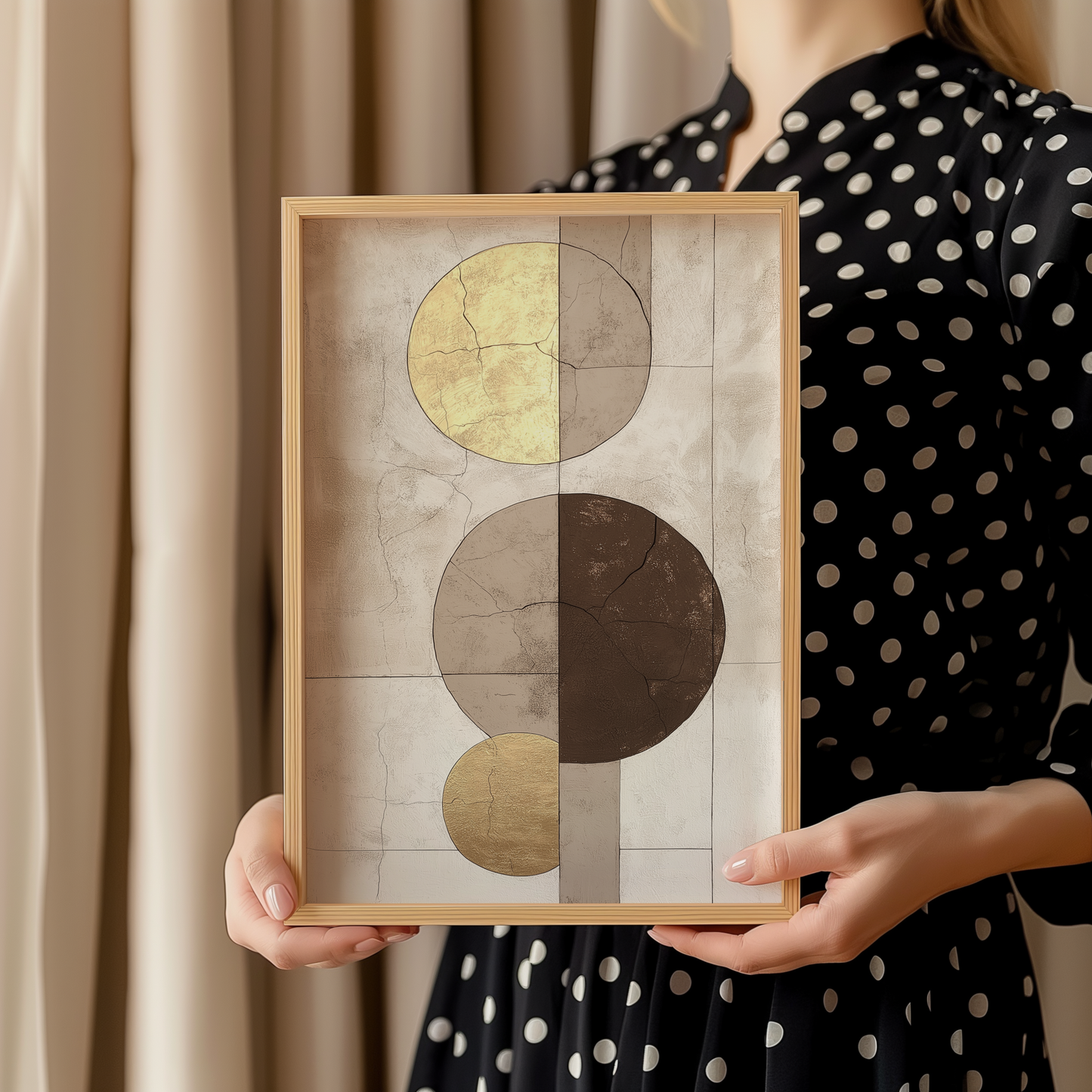 Premium Abstract Circle Poster – Gold and Earthy Tones Wall Art - Digital Print