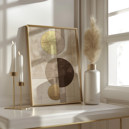 Premium Abstract Circle Poster – Gold and Earthy Tones Wall Art - Digital Print