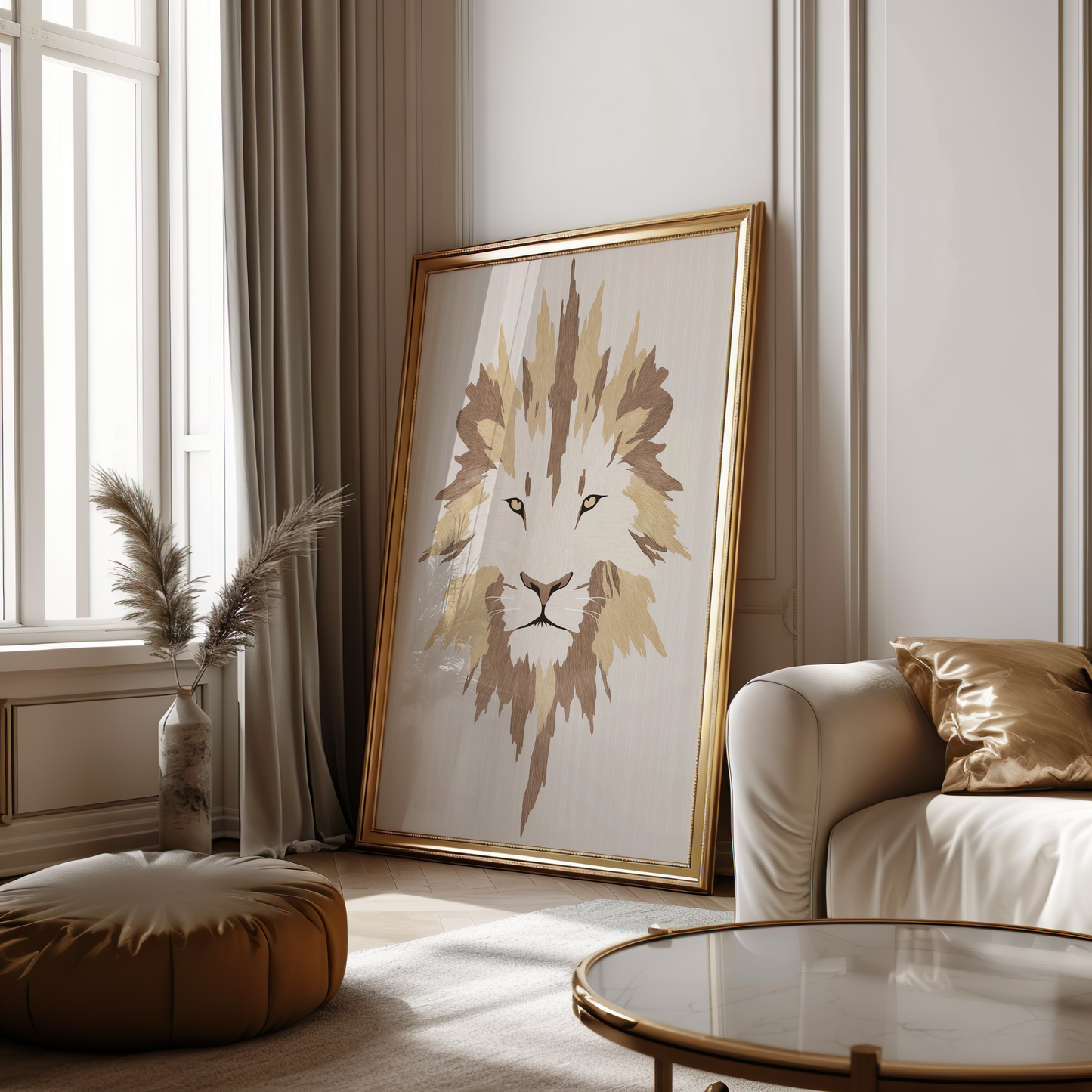 Golden Brown Lion Poster – Geometric Minimalist Art Print - Wall Art