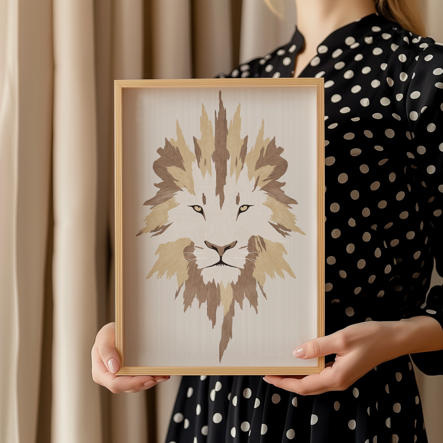 Golden Brown Lion Poster – Geometric Minimalist Art Print - Wall Art