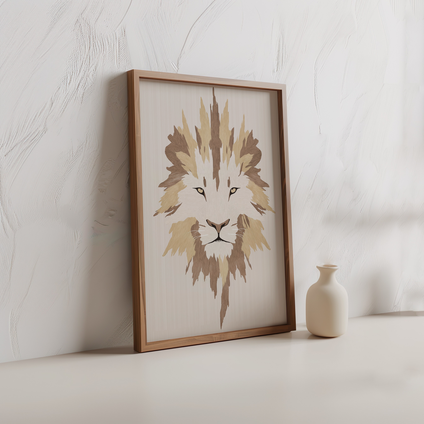 Golden Brown Lion Poster – Geometric Minimalist Art Print - Wall Art