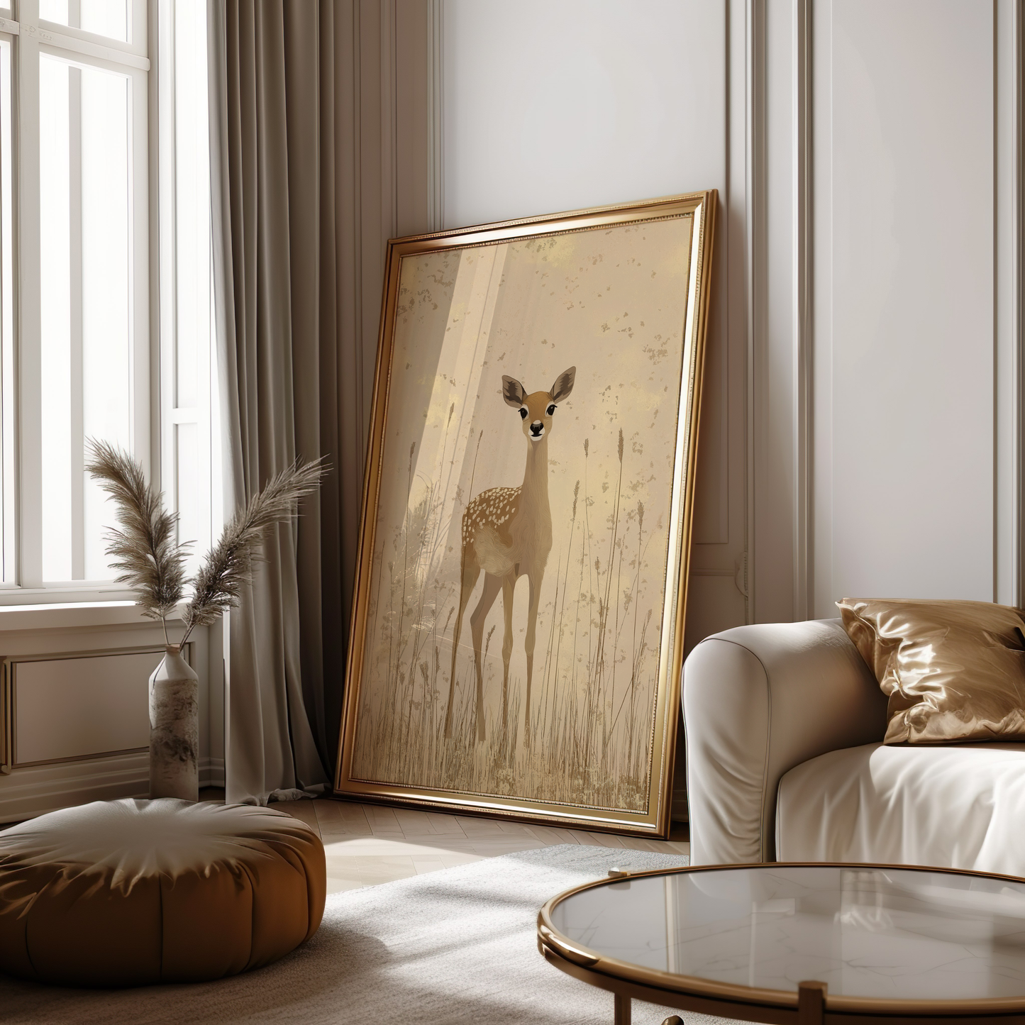 Graceful Fawn Poster – Minimalist Deer Artwork in Neutral Tones